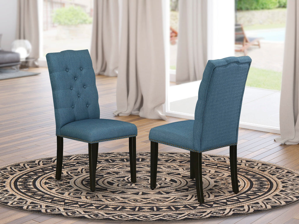 East West Furniture X676EL121-6 6-Piece Dining Room Set with Dining Table and Dining Bench - 4 Linen Fabric Parson Dining Chairs (Wire Brushed Black Finish)