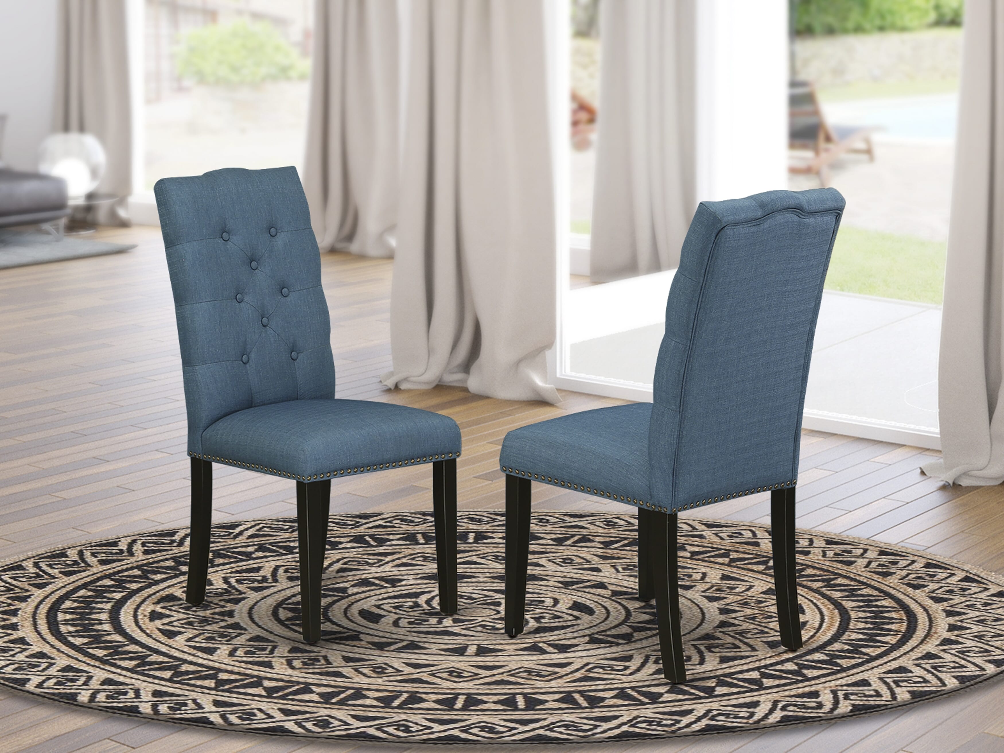 East West Furniture V676EL121-6 6-Piece Dining Table Set with Kitchen Table and Dining Bench - 4 Linen Fabric Kitchen Chairs (Wire Brushed Black Finish)