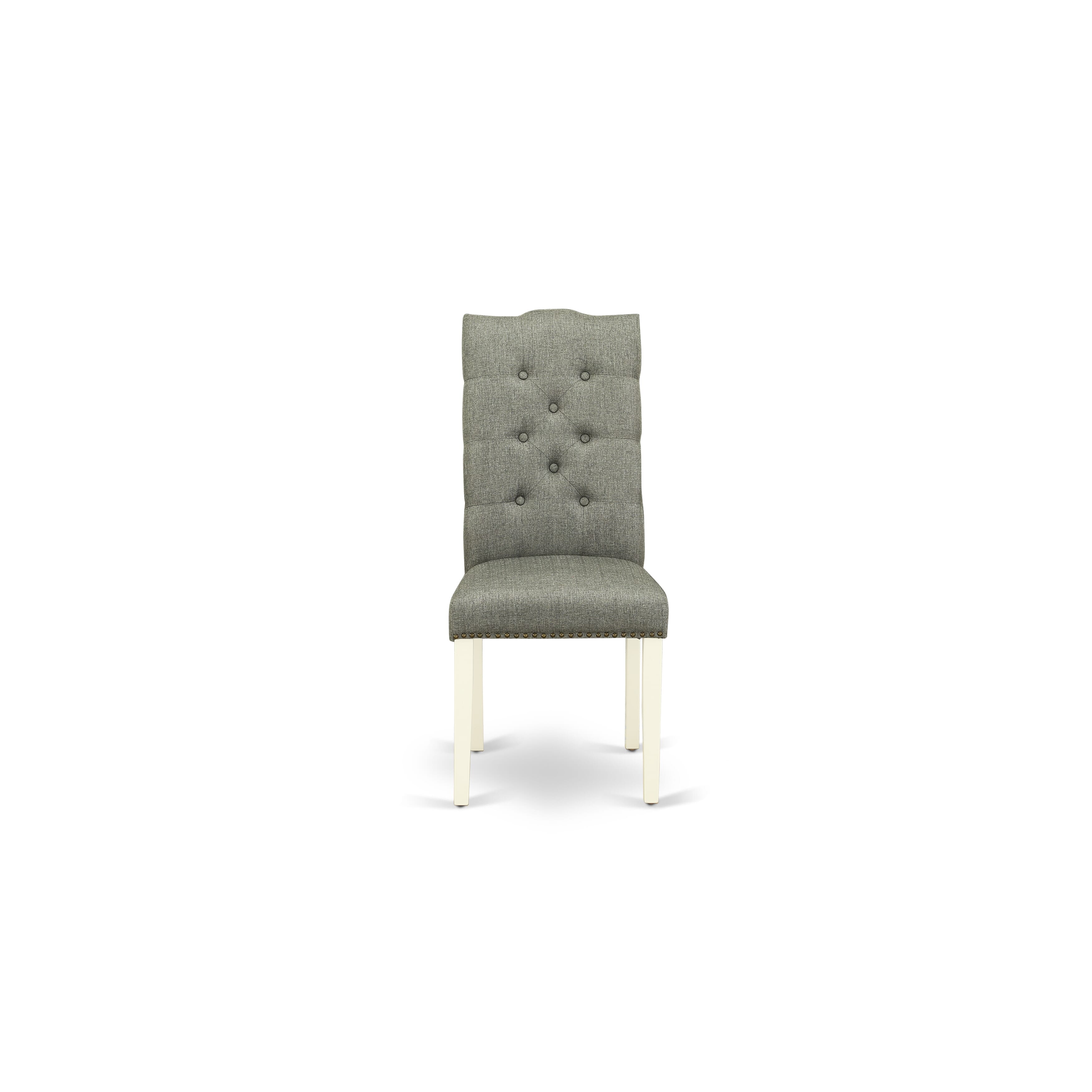 East West Furniture V026EL207-5 5-Piece Dining room Table SetIncluded 4 Parson Dining chairs Upholstered Seat and High Button Tufted Chair Back and Rectangular Dining Table with linen white Table top (linen white Finish)