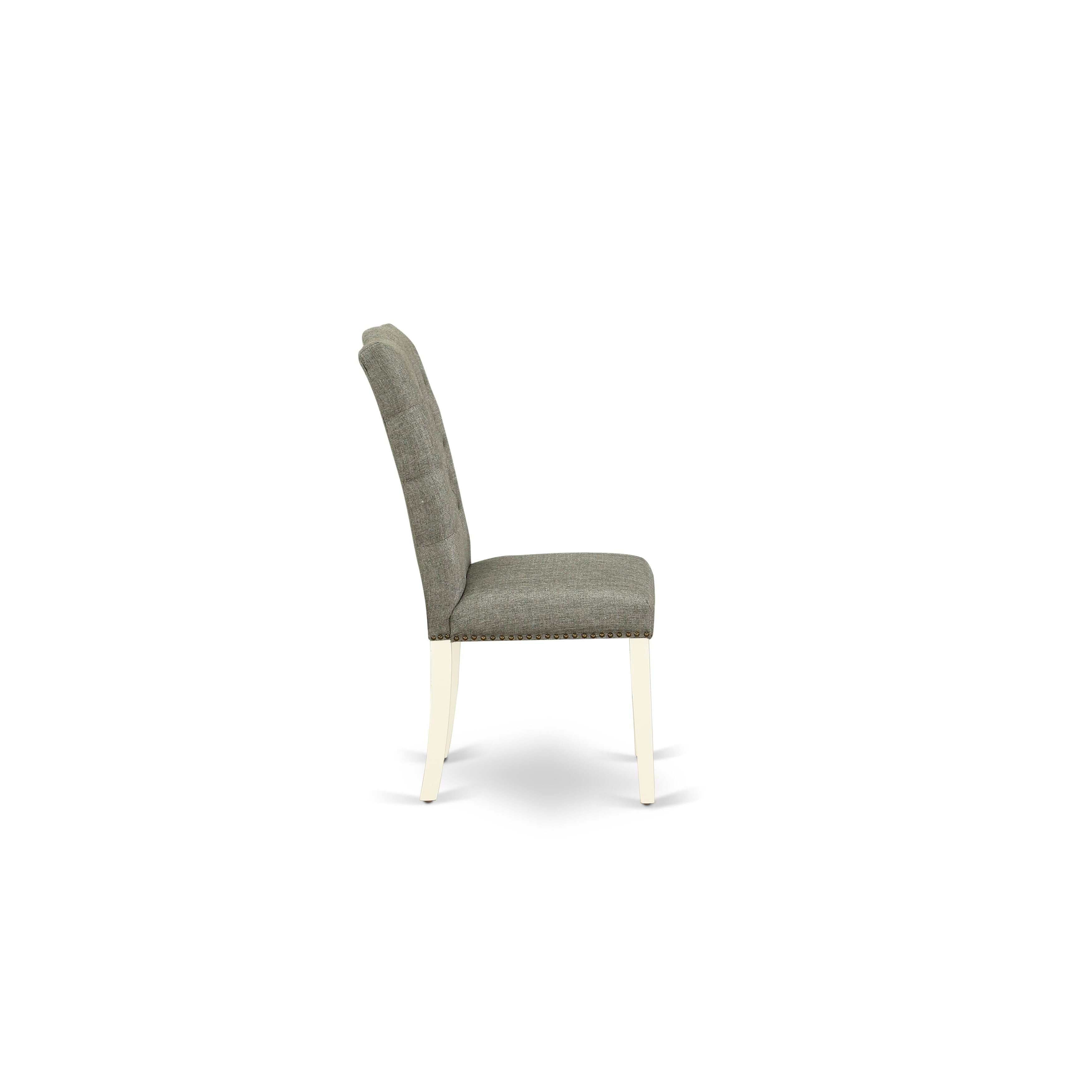 East West Furniture V026EL207-5 5-Piece Dining room Table SetIncluded 4 Parson Dining chairs Upholstered Seat and High Button Tufted Chair Back and Rectangular Dining Table with linen white Table top (linen white Finish)
