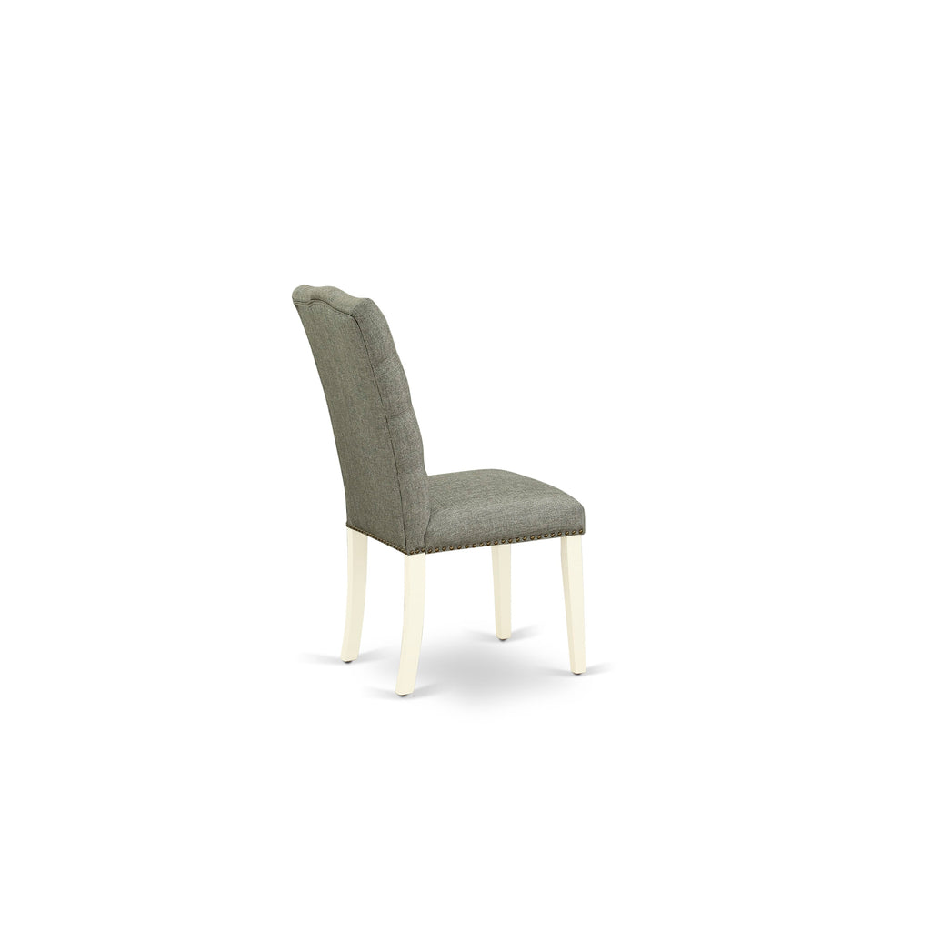 East West Furniture 5-Piece Dining room Table Set Included 4 Parson Dining chairs Upholstered Seat and High Button Tufted Chair Back and Rectangular Dining Table with Linen White Table Top - Linen White Finish