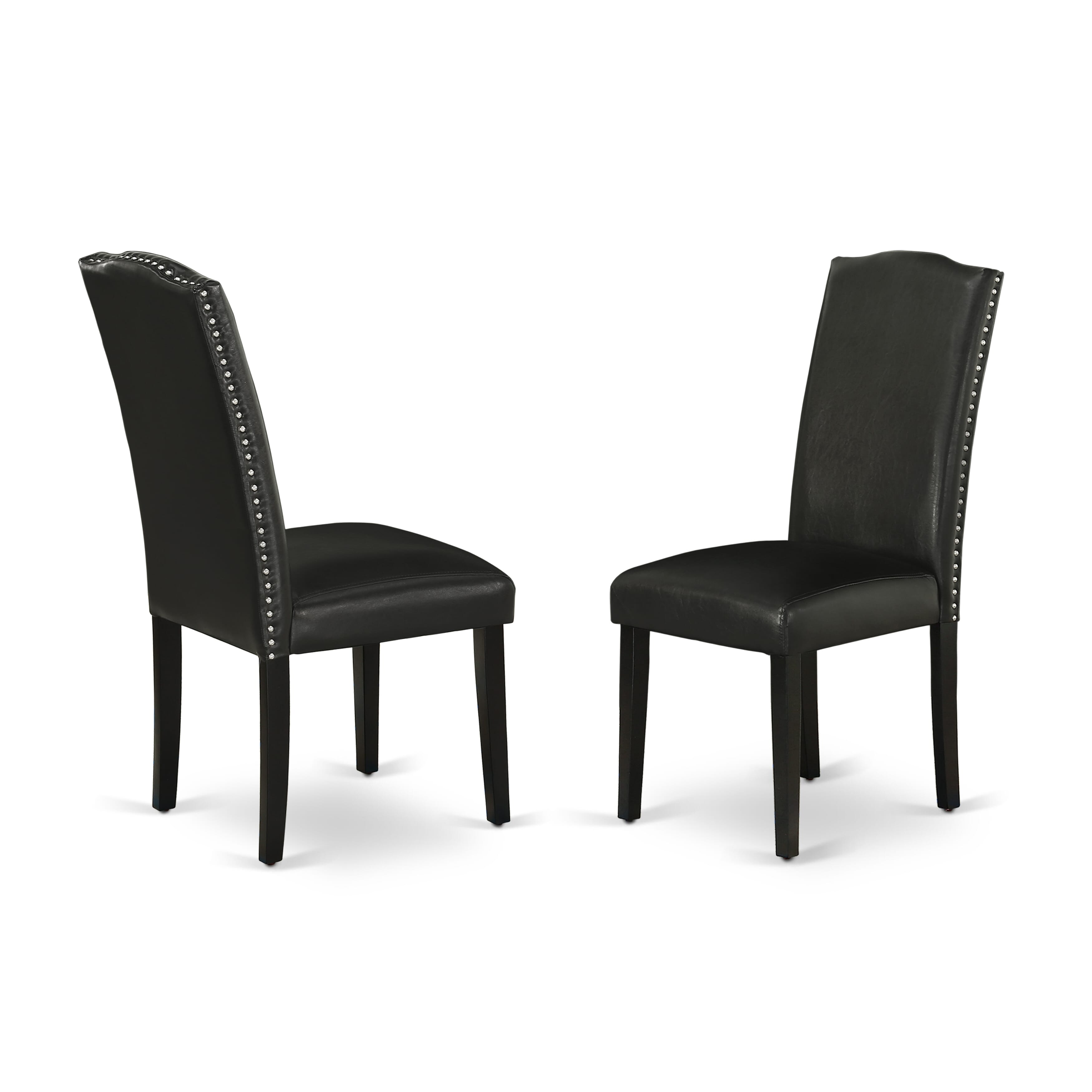 Luxe by East West Furniture 42EN5-103-69 -5 pc Modern Dining Set consists of a Round Table and 4 Wire brushed Black Faux Leather Modern Dining Chair with High Back - Wire brushed Black