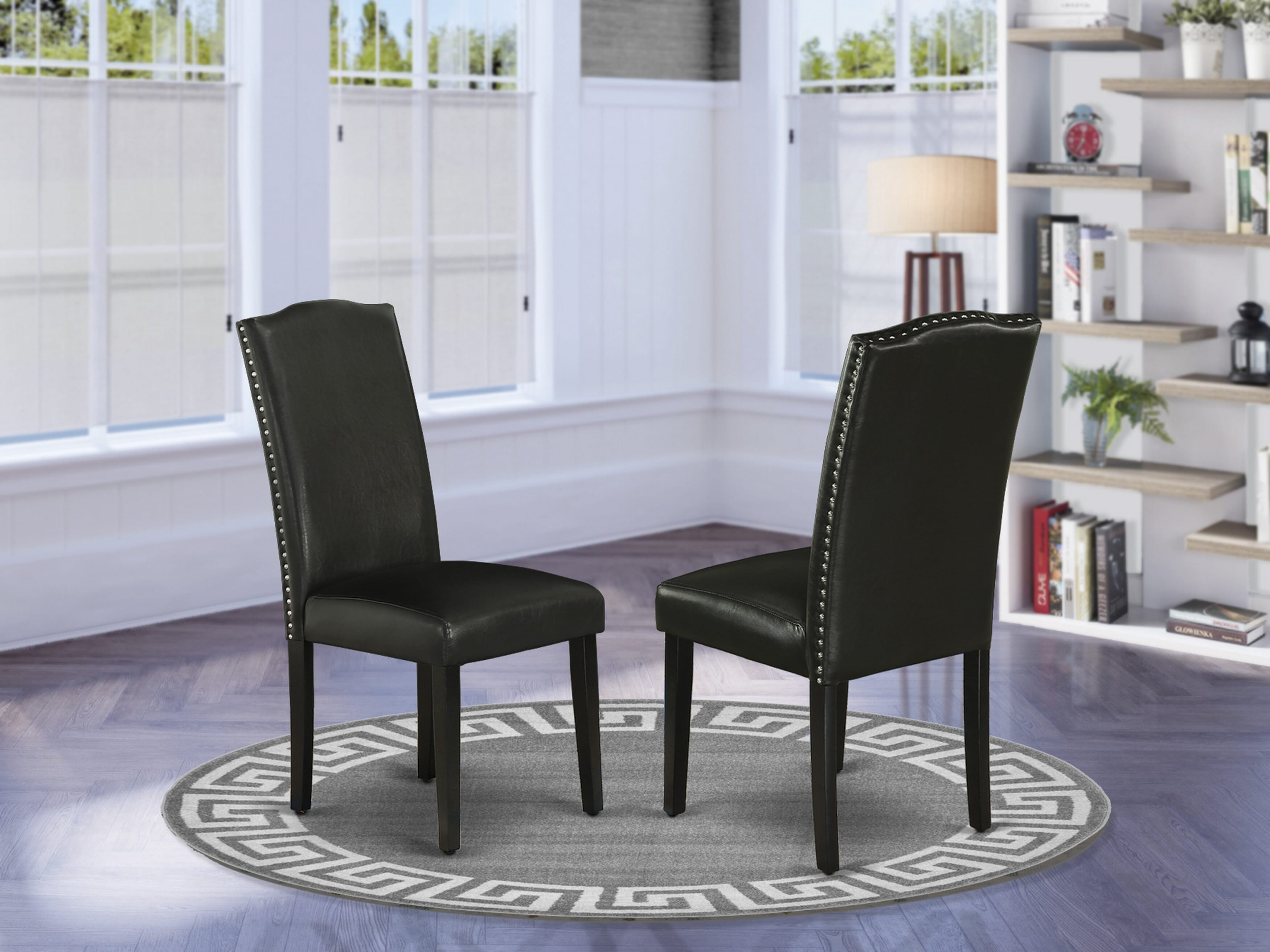 Luxe by East West Furniture 48EN3-109-69 3-piece kitchen dining set Consists a round pedestal table and 2 High Back Parsons chairs with Black Faux Leather, Black finish.