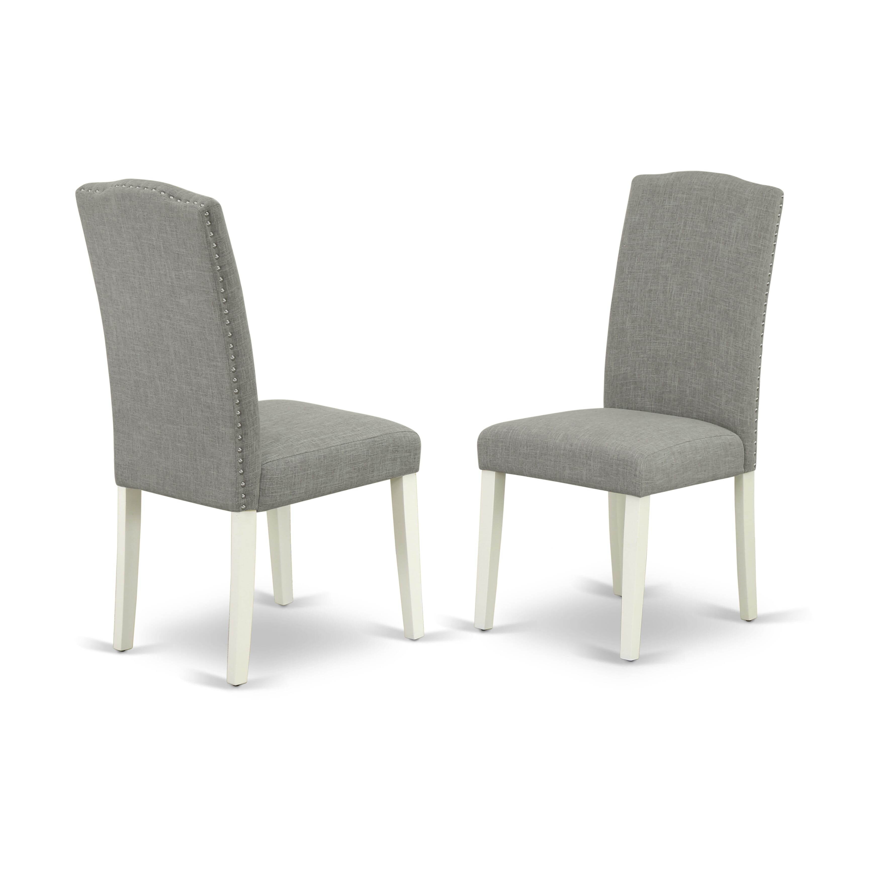East West Furniture V026EN206-7 7-Pc Dining room Table Set a Fantastic linen white Modern Dining Table top and 6 Beautiful Parson dining room chairs with Nail Heads and linen white Finish