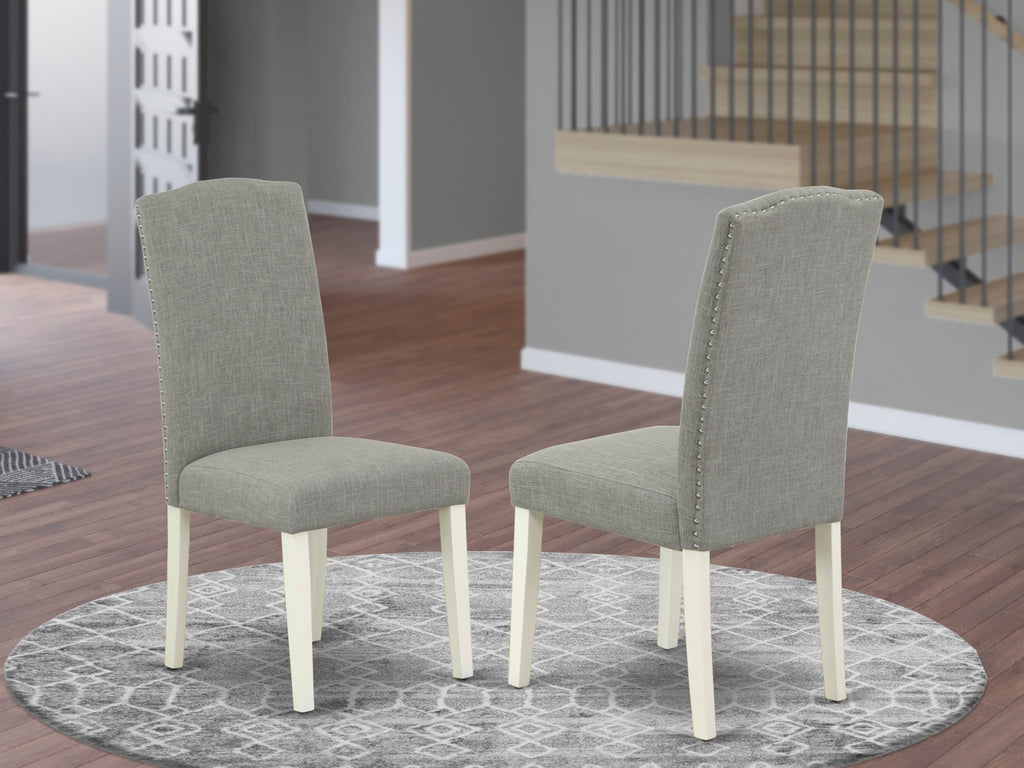 East West Furniture X077EN206-6 6-Piece Kitchen Table Set with Kitchen Table and Small Bench - 4 Linen Fabric Padded Chairs (linen white Finish)
