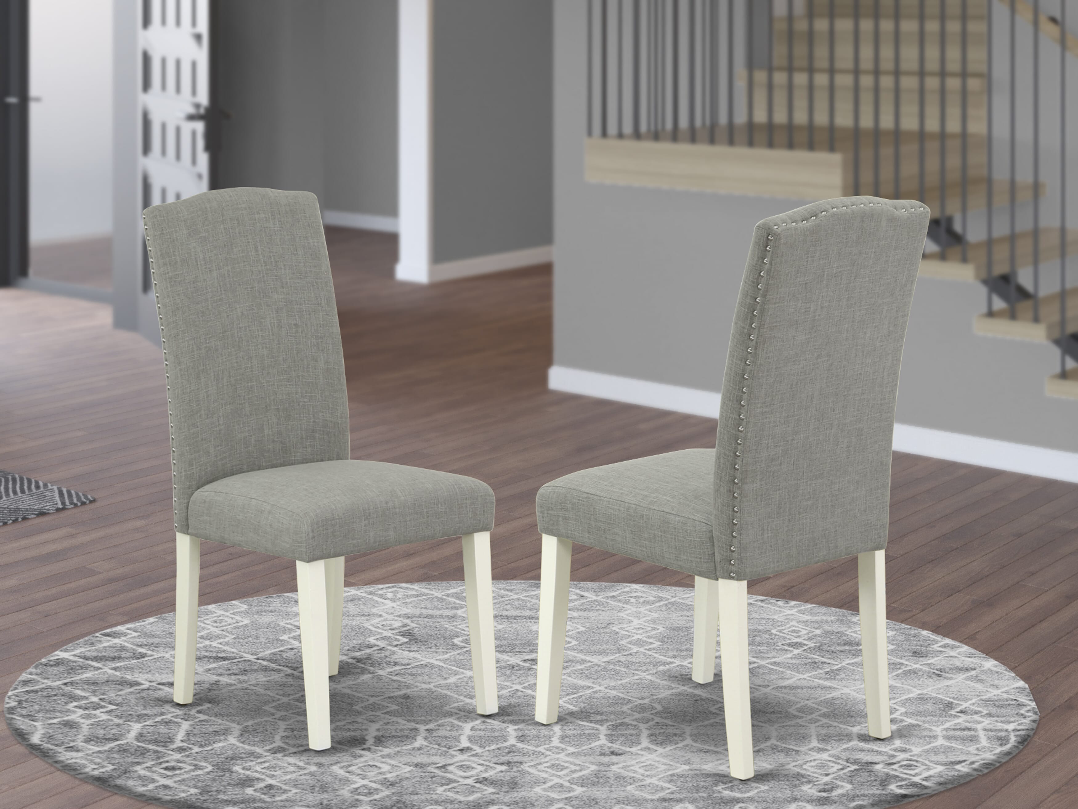 East West Furniture V077EN206-6 6-Piece Dining Set with Kitchen Table and Dining Bench - 4 Linen Fabric Upholstered Dining Chairs (linen white Finish)