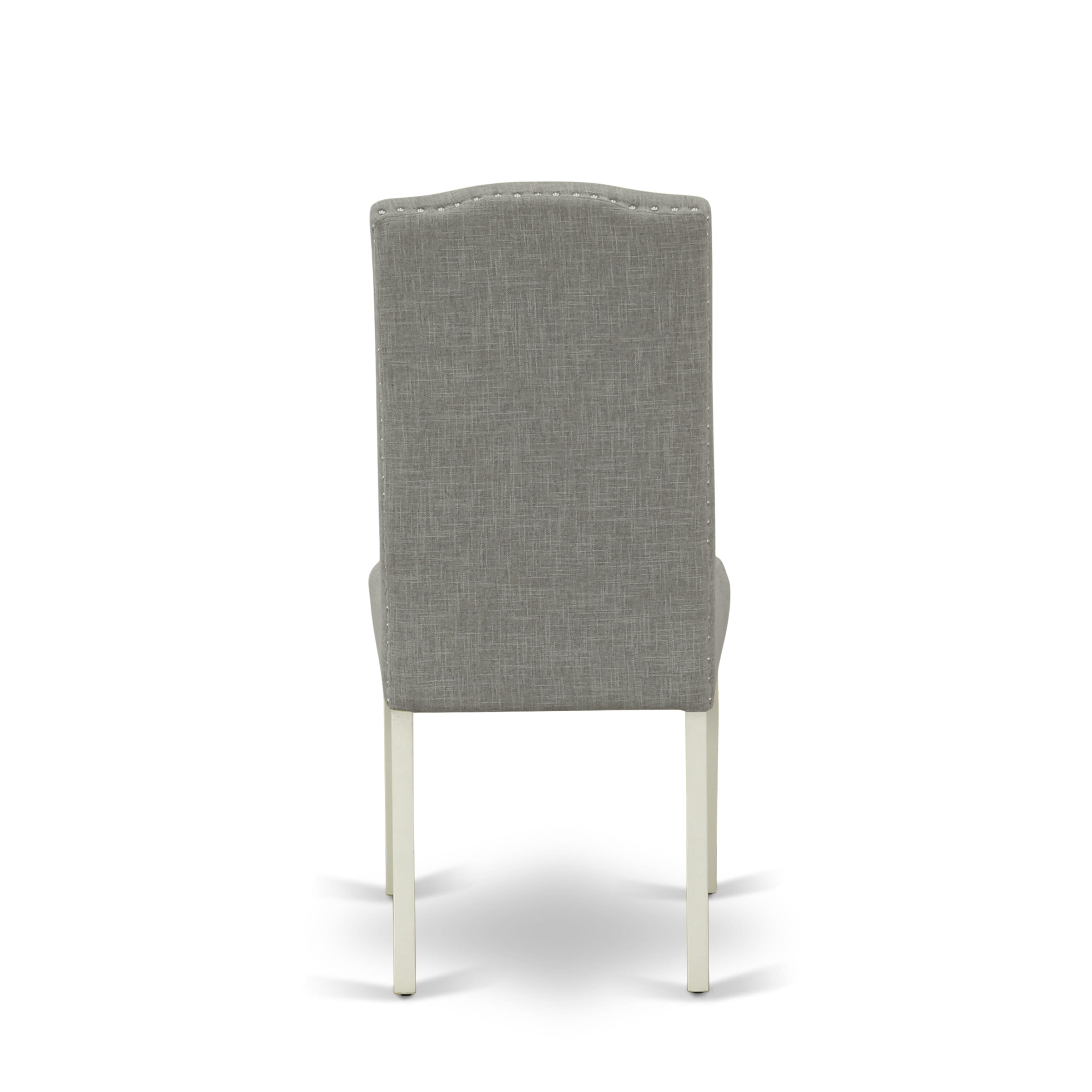 East West Furniture X027EN206-6 6-Pc Dinette Table Set-Dark Shitake Linen Fabric Seat and Stylish Chair Back Parson Dining chairs, A Rectangular Bench and Rectangular top Dining room Table with Wooden Legs - linen white and linen white Finish