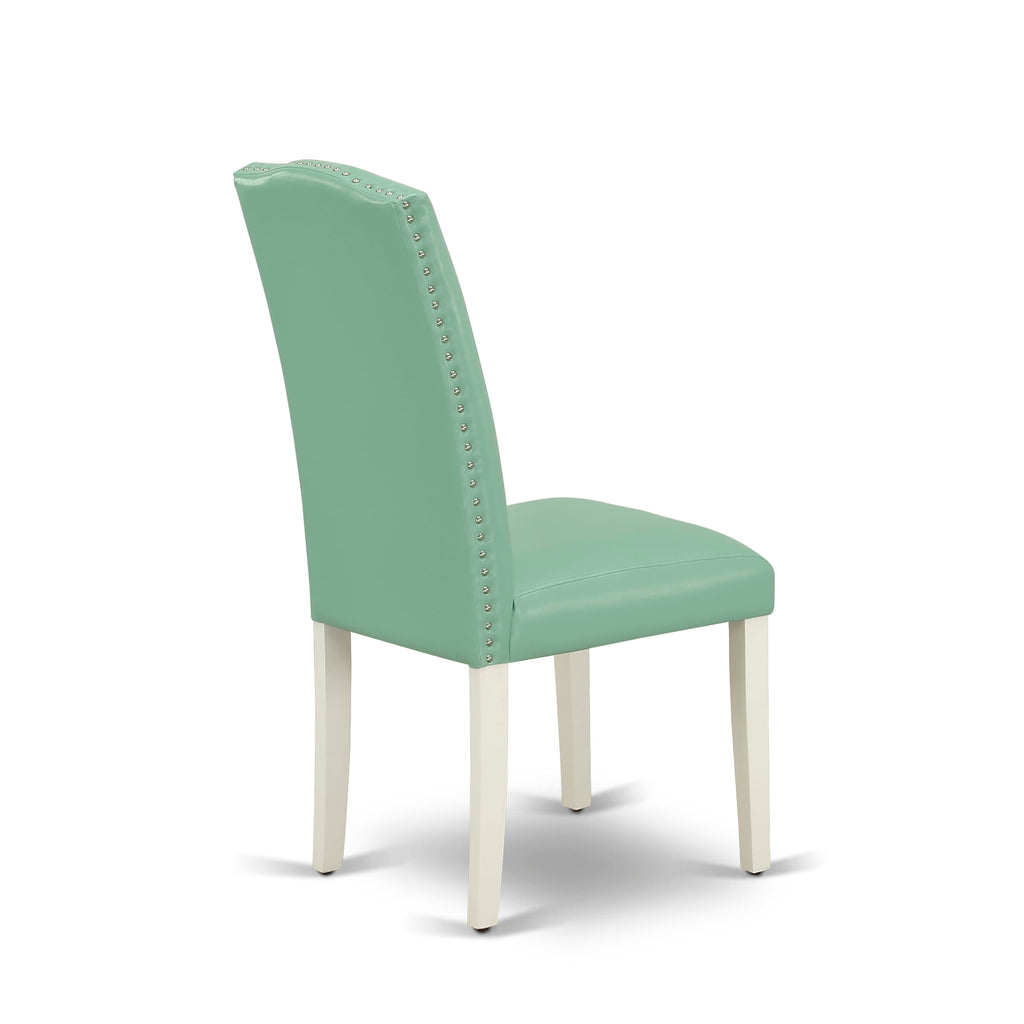 East West Furniture X027EN257-6 Juego de mesa y sillas de cocina de 6 piezas. Contiene una mesa rectangular de madera y 4 sillas Parson de piel sintética con banco.