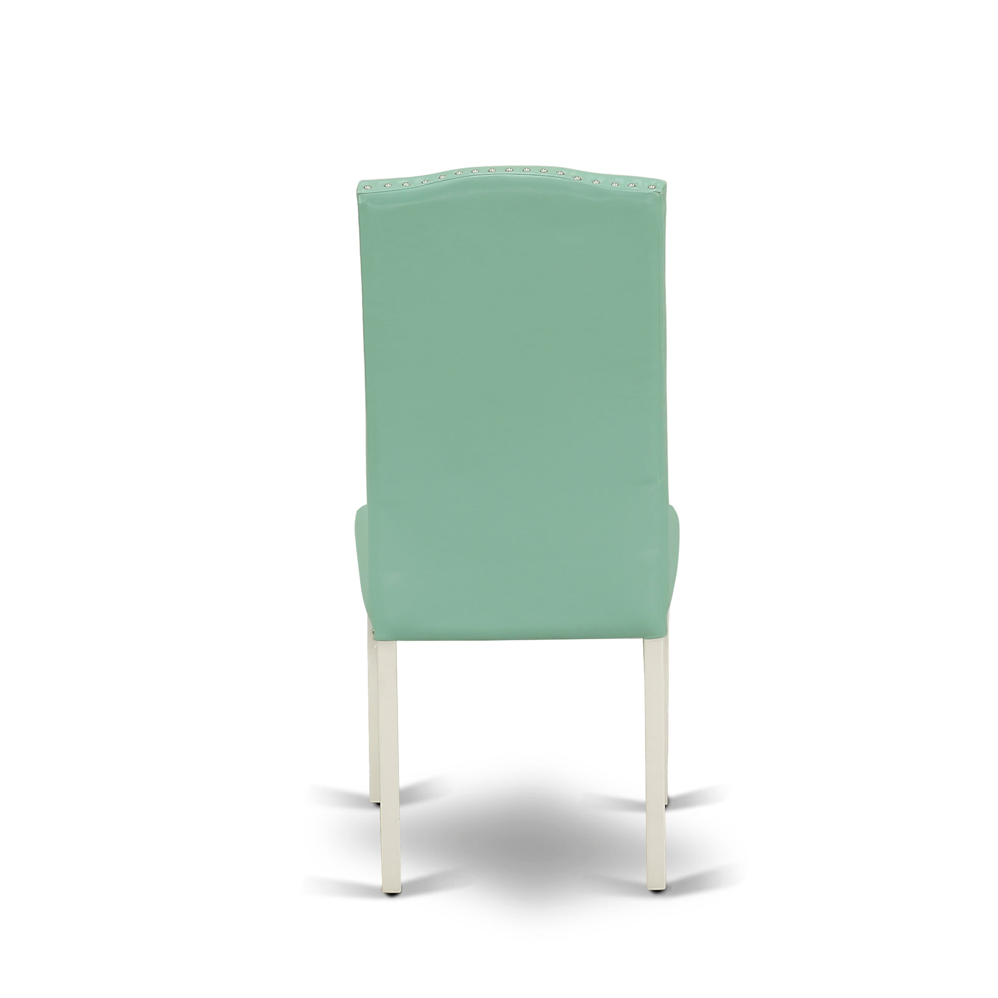 East West Furniture X027EN257-9 9-Pc a Beautiful linen white Dining room Table top and 8 Beautiful Dining chairs with Nail Heads and Stylish, linen white Finish