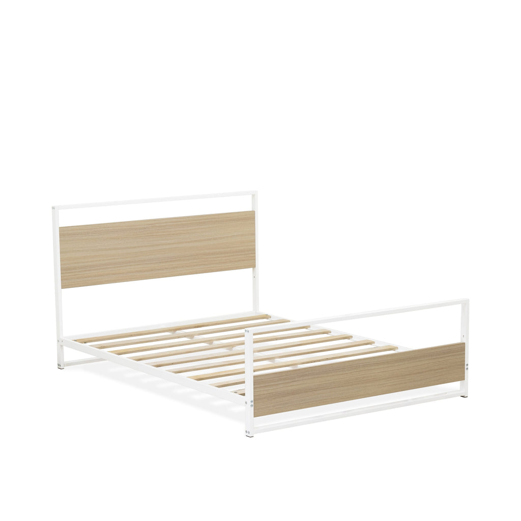 East West Furniture ERFBW02 Erie Platform Bed Frame with 4 Metal Legs - High-class Bed in Powder Coating White Color and White Wood laminate