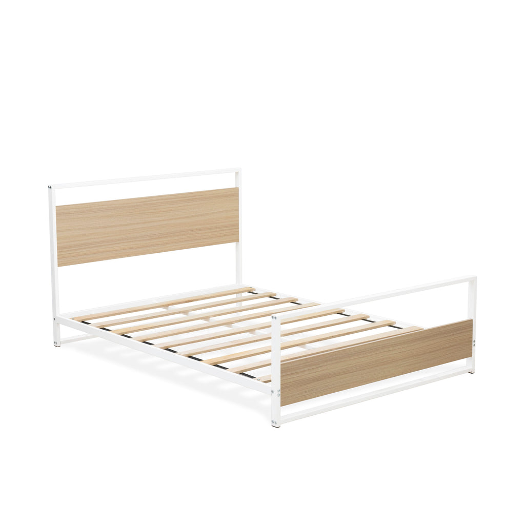 East West Furniture ERFBW02 Erie Platform Bed Frame with 4 Metal Legs - High-class Bed in Powder Coating White Color and White Wood laminate