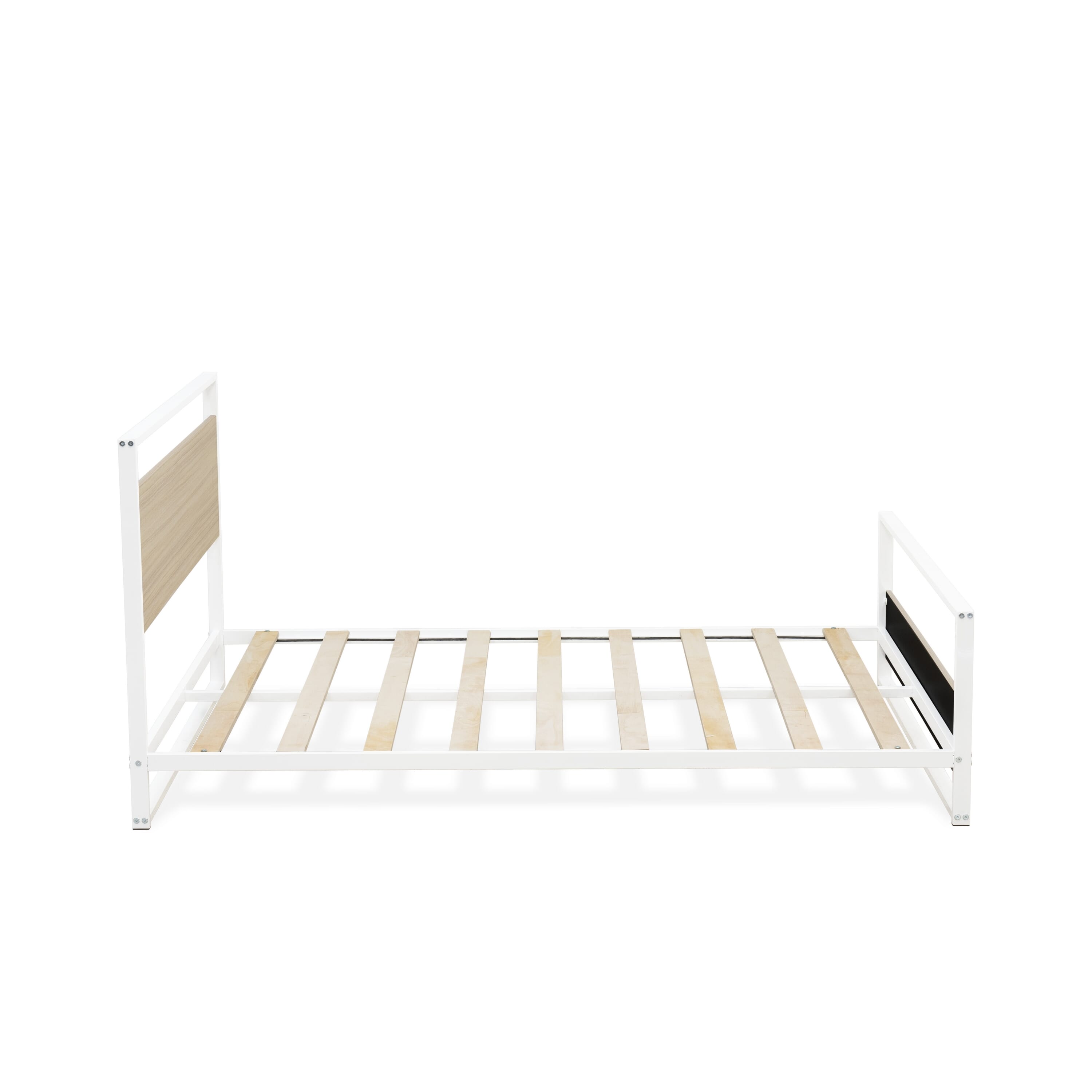 East West Furniture ERFBW02 Erie Platform Bed Frame with 4 Metal Legs - High-class Bed in Powder Coating Linen white Color and Linen white Wood laminate