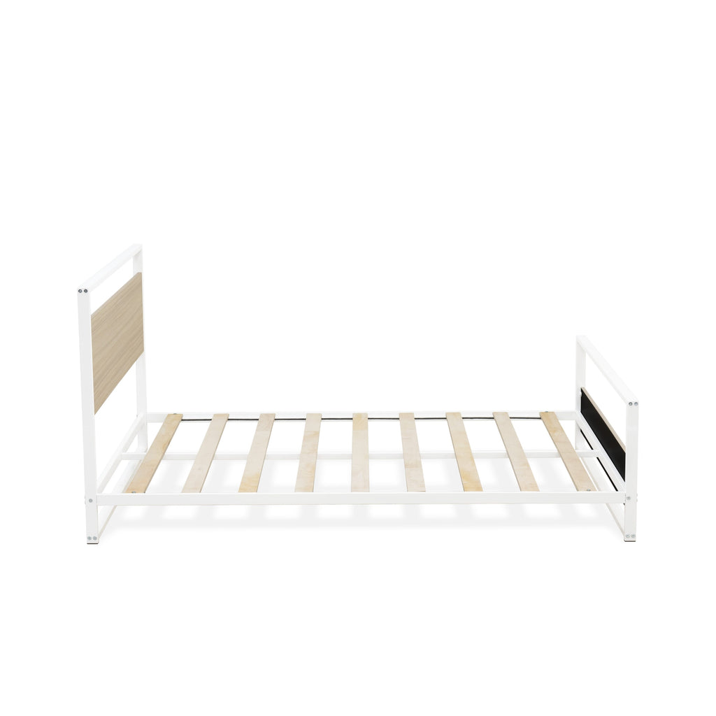 East West Furniture ERFBW02 Erie Platform Bed Frame with 4 Metal Legs - High-class Bed in Powder Coating White Color and White Wood laminate
