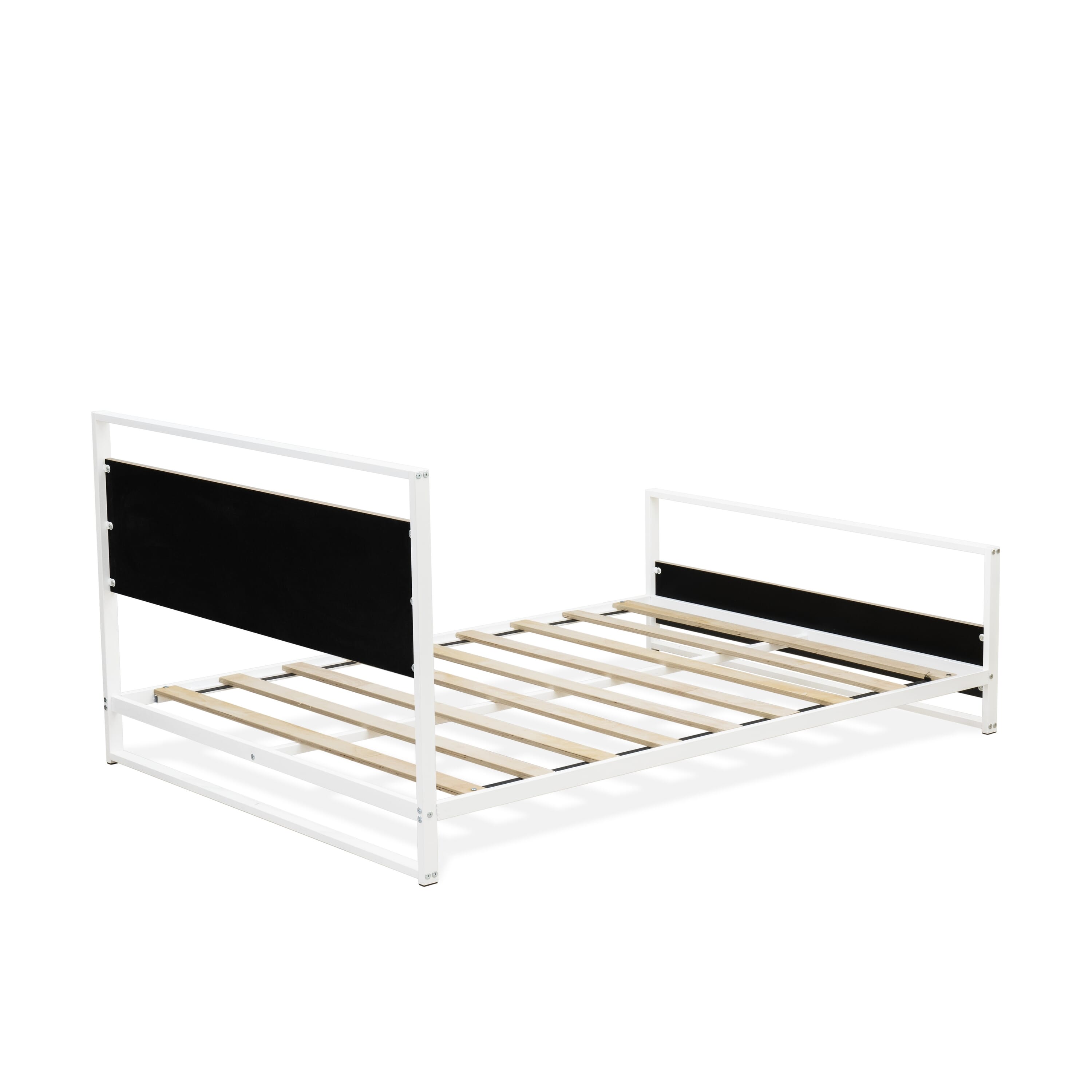 East West Furniture ERFBW02 Erie Platform Bed Frame with 4 Metal Legs - High-class Bed in Powder Coating Linen white Color and Linen white Wood laminate