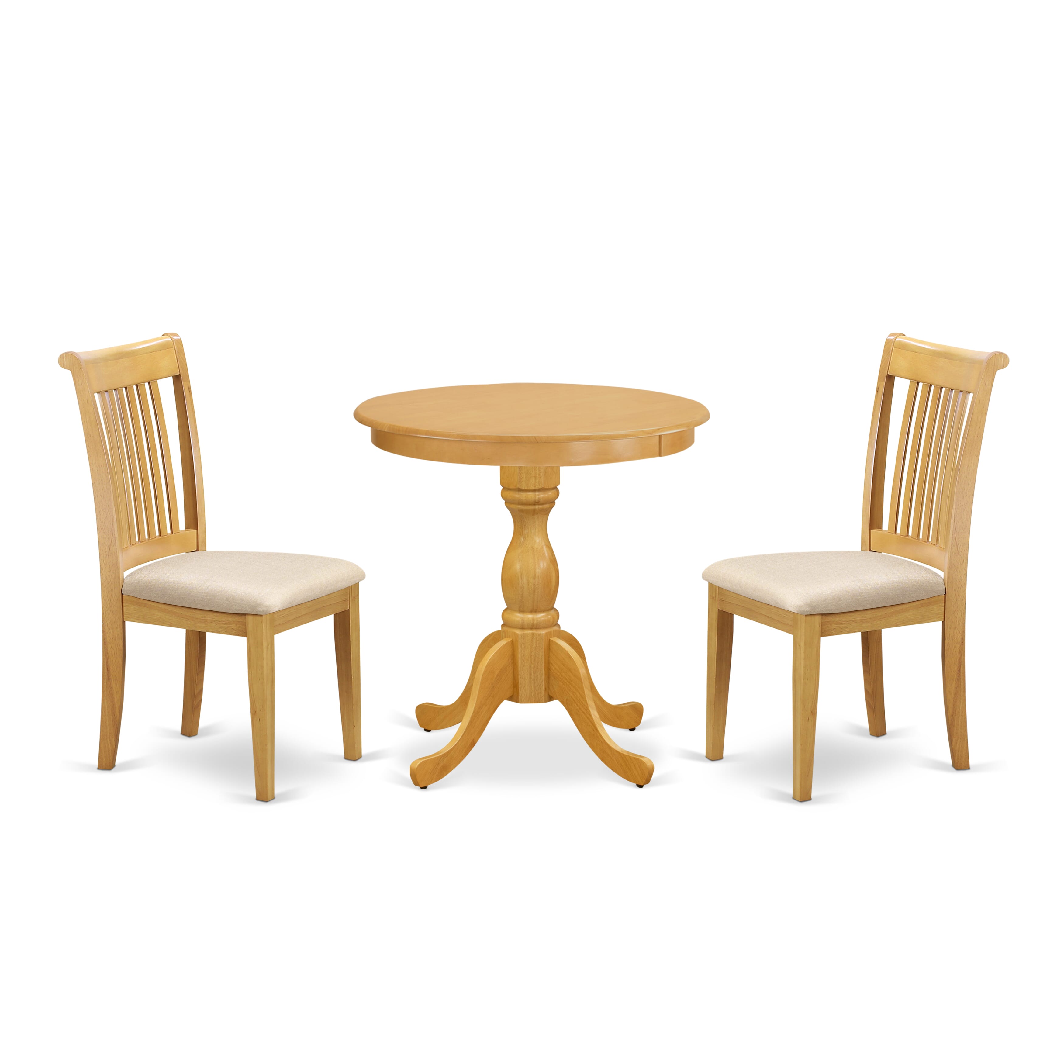 EAST WEST FURNITURE - ESPO3-OAK-C - 3-Pc Dining Room Table Set - 2 Wood Dining Chairs Linen Fabric Seat with Slatted Back and 1 Dining Room Table - Oak Finish