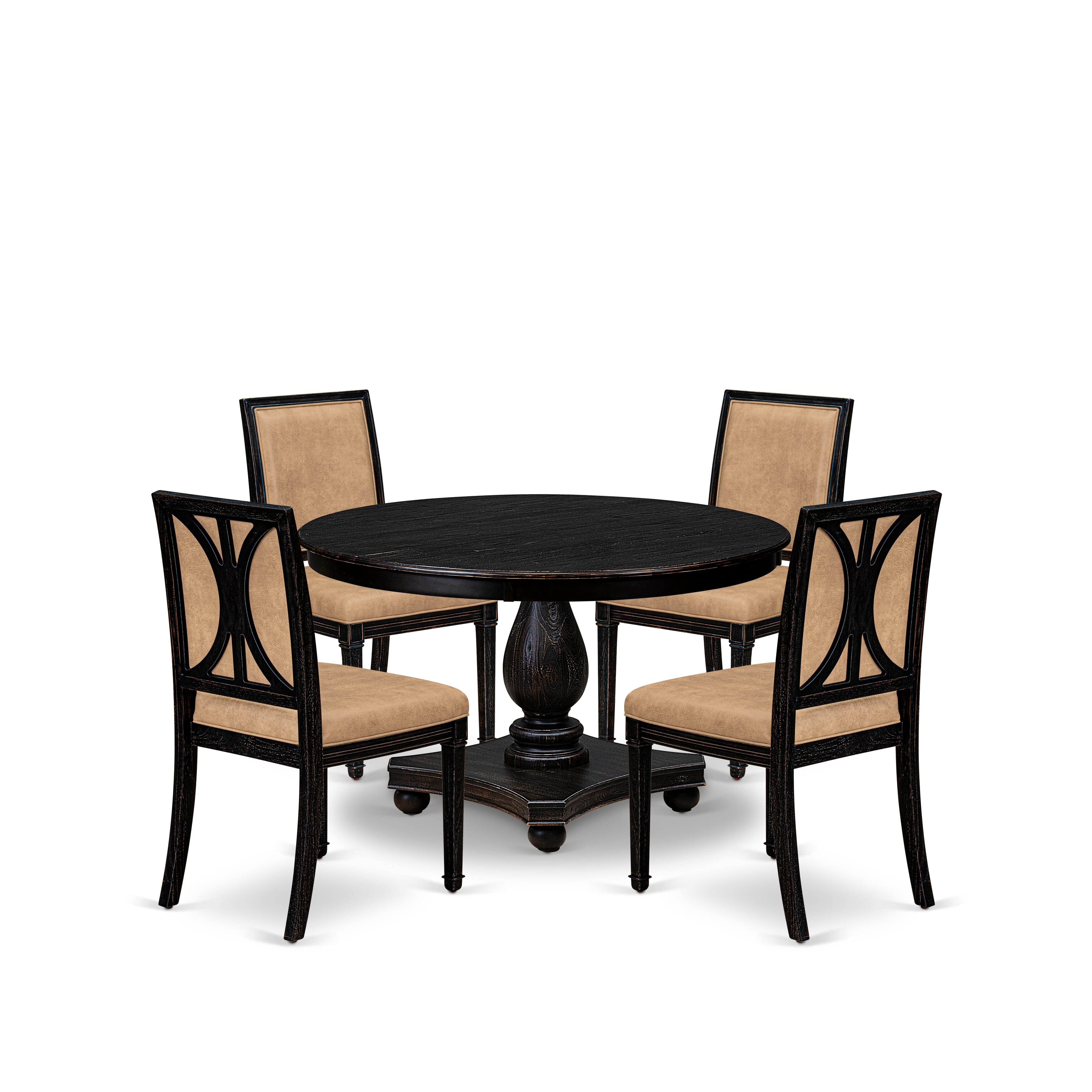 Luxe by East West Furniture - F2AM5-411-28 - 5-piece Dining Room Table Set consists of a Dining Table and 4 Beige Polyester Fabric Dining Chairs with High Back - Sand Blasting Black Finish