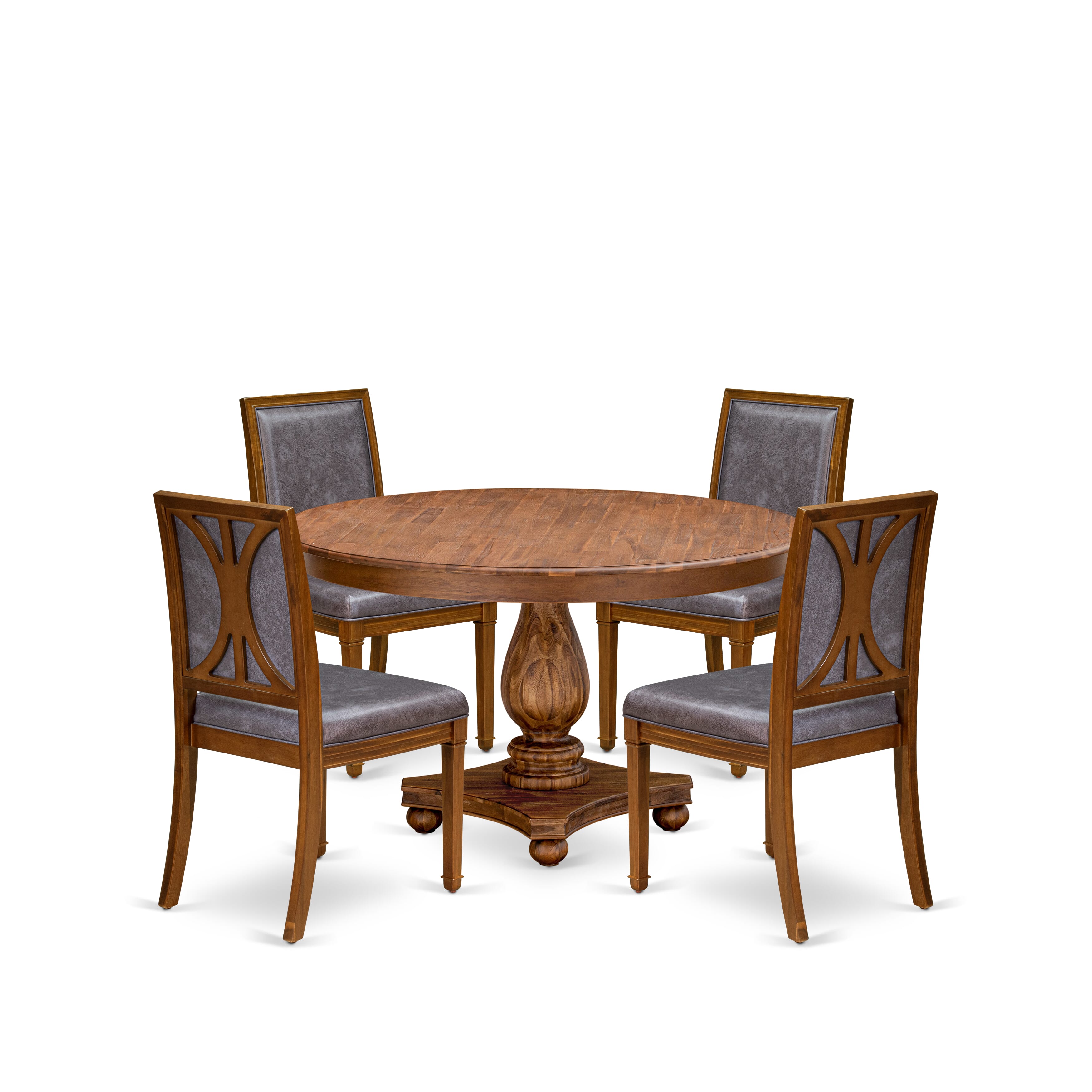 Luxe by East West Furniture - F2AM5-50N-34 - 5-piece Dining Room Table Set consists of a Dining Table and 4 Dark Grey Polyester Fabric Dining Chairs with High Back - Antique Walnut Finish
