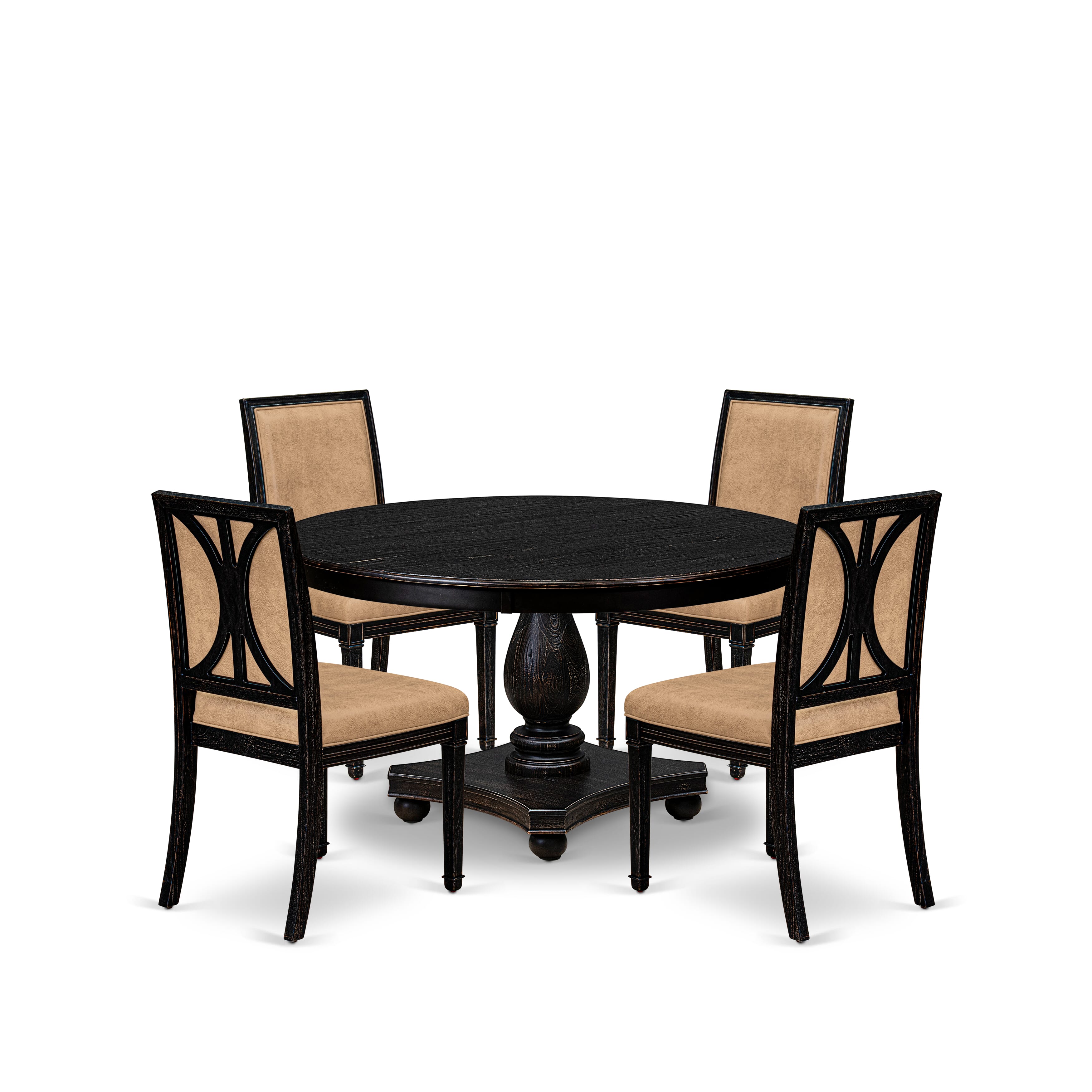 Luxe by East West Furniture - F2AM5-511-28 - 5-piece Dining Table Set consists of a Dining Table and 4 Beige Polyester Fabric Dining Room Chairs with High Back - Sand Blasting Black Finish