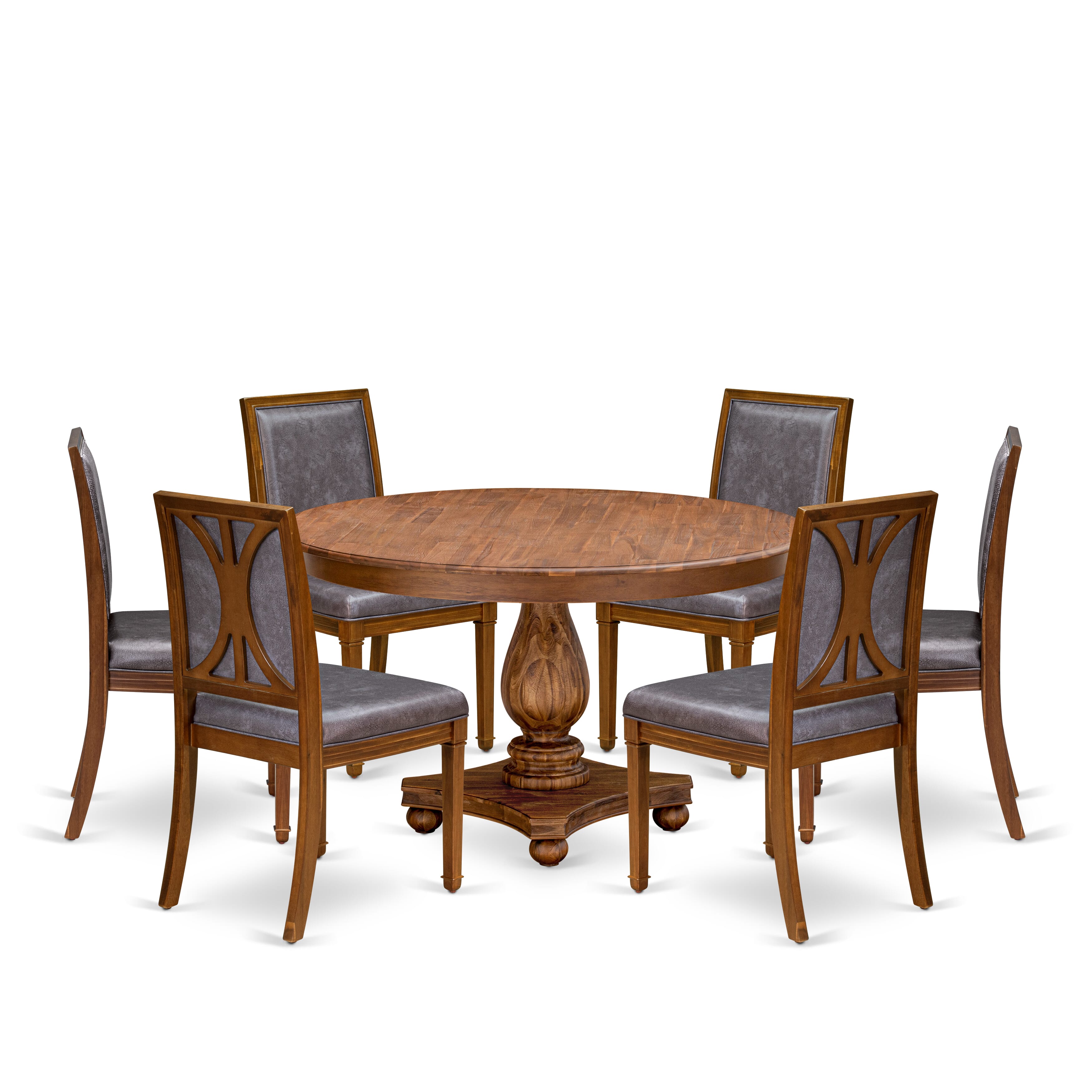 Luxe by East West Furniture - F2AM7-50N-34 - 7-piece Dining Room Table Set consists of a Dining Table and 6 Dark Grey Polyester Fabric Dining Chairs with High Back - Antique Walnut Finish