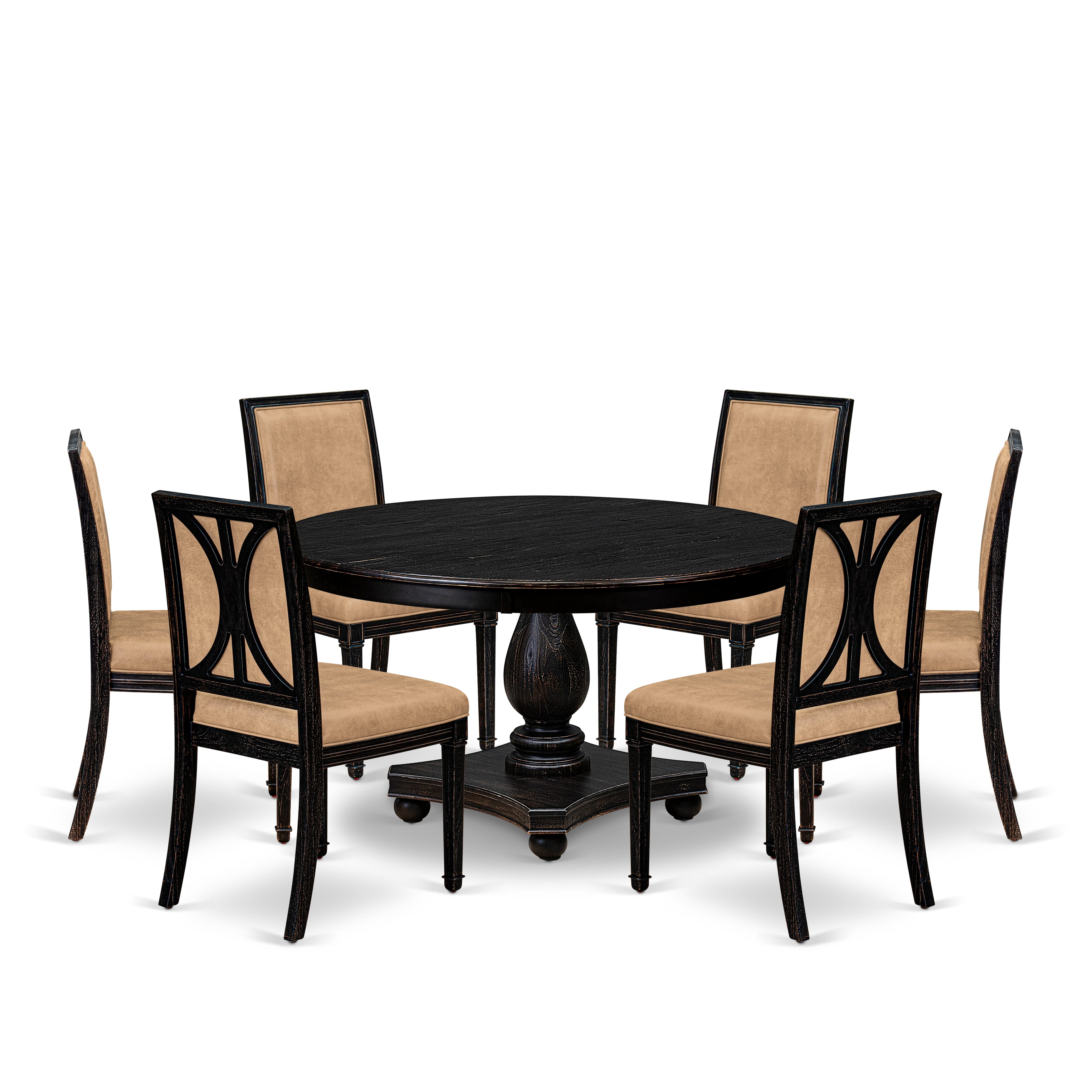 Luxe by East West Furniture - F2AM7-511-28 - 7-piece Dining Room Set consists of a Dining Table and 6 Beige Polyester Fabric Mid Century Modern Chair with High Back - Sand Blasting Black Finish