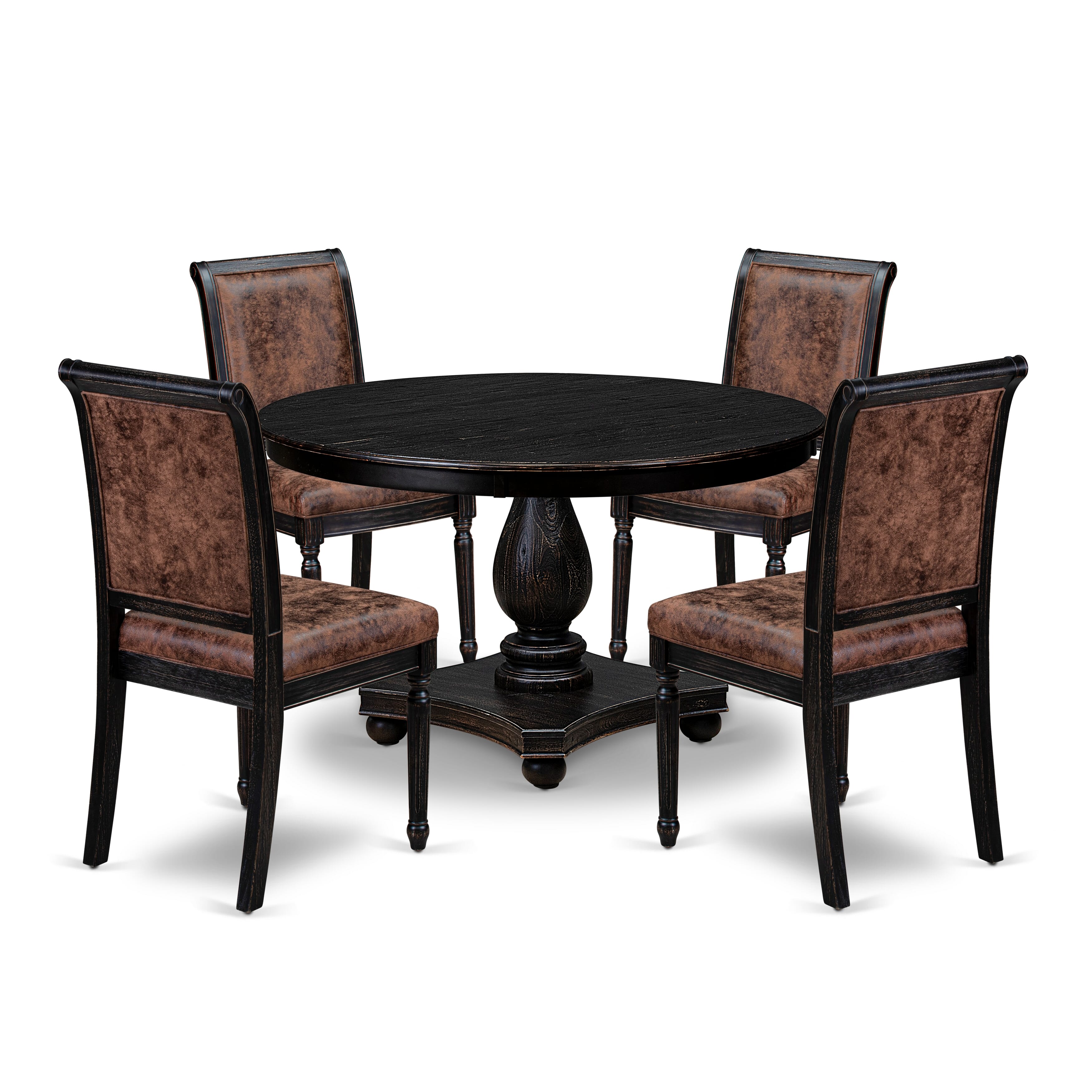 Luxe by East West Furniture - F2CY5-411-33 - 5-piece Dining Room Table Set consists of a Dining Table and 4 Brown Polyester Fabric Dining Chairs with High Back - Sand Blasting Black Finish