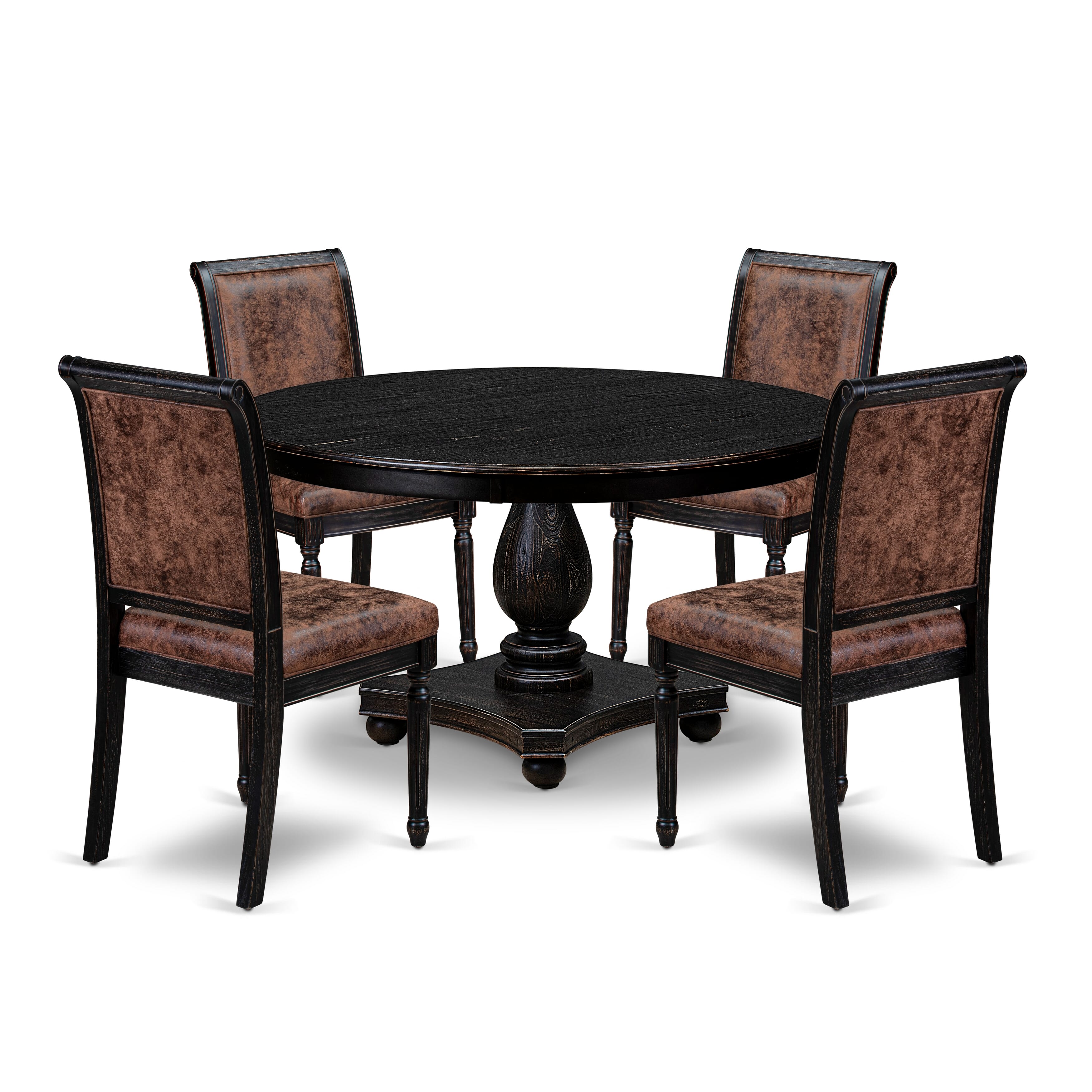 Luxe by East West Furniture - F2CY5-511-33 - 5-piece Dining Table Set consists of a Dining Table and 4 Brown Polyester Fabric Dining Room Chairs with High Back - Sand Blasting Black Finish