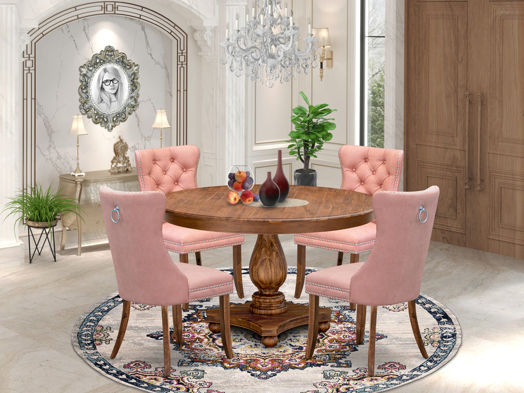Luxe by East West Furniture F2DA5-50N-23 5-Pc Mid Century Dining Set Consist a Kitchen Table and 4 Beige Red Faux Leather Parson Chairs with Button-Tufted Back, Antique Walnut