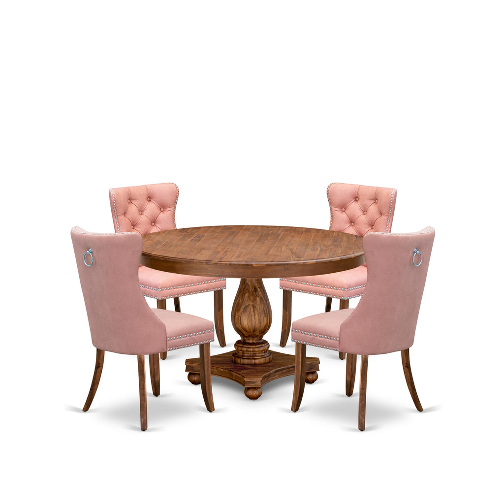 Luxe by East West Furniture F2DA5-50N-23 5-Pc Mid Century Dining Set Consist a Kitchen Table and 4 Beige Red Faux Leather Parson Chairs with Button-Tufted Back, Antique Walnut