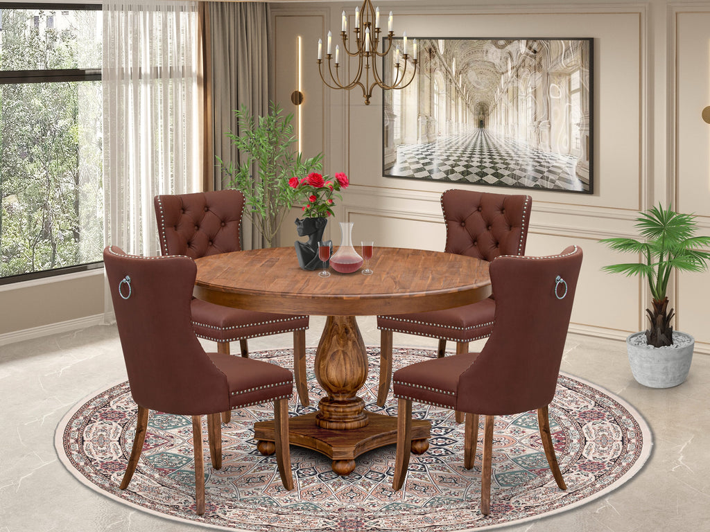 Luxe by East West Furniture F2DA5-50N-26 5-Pc Kitchen Table Set Consist a Modern Kitchen Table and 4 Burgundy Faux Leather Chairs with Button-Tufted Back, Antique Walnut