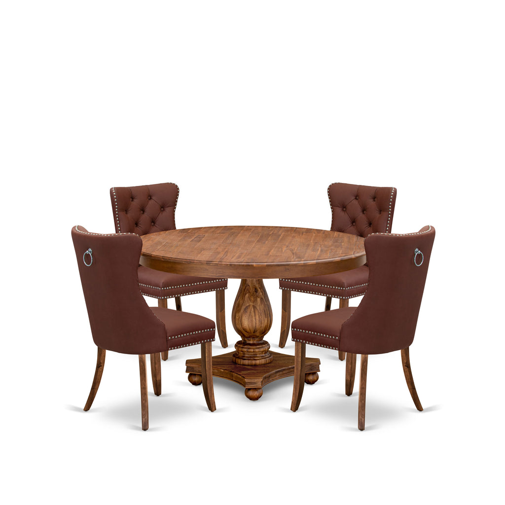 Luxe by East West Furniture F2DA5-50N-26 5-Pc Kitchen Table Set Consist a Modern Kitchen Table and 4 Burgundy Faux Leather Chairs with Button-Tufted Back, Antique Walnut
