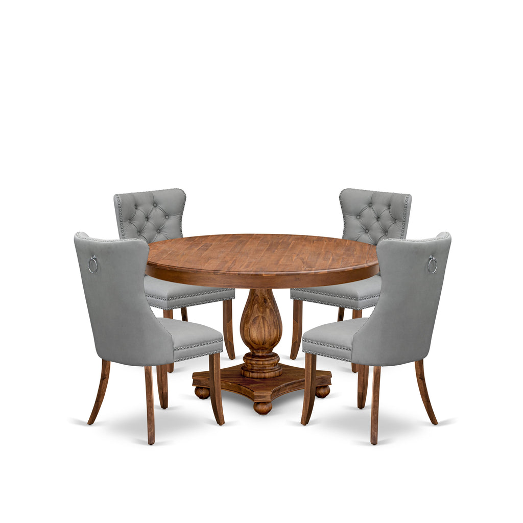 Luxe by East West Furniture F2DA5-50N-27 5-Pc Modern Dining Set Consist a Kitchen Table and 4 Light Gray Faux Leather Parsons Chairs with Button-Tufted Back, Antique Walnut