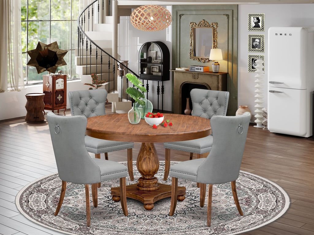 Luxe by East West Furniture F2DA5-50N-27 5-Pc Modern Dining Set Consist a Kitchen Table and 4 Light Gray Faux Leather Parsons Chairs with Button-Tufted Back, Antique Walnut