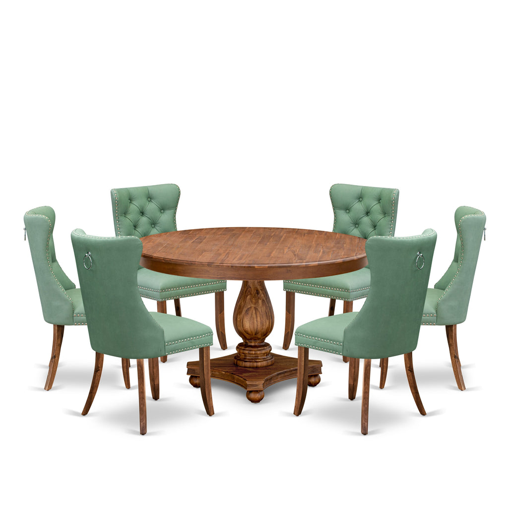 Luxe by East West Furniture F2DA7-50N-22 7-piece Kitchen table set included a Dining Table and 6 Willow Green Faux Leather Kitchen Chairs with Button Tufted Back - Antique Walnut Finish