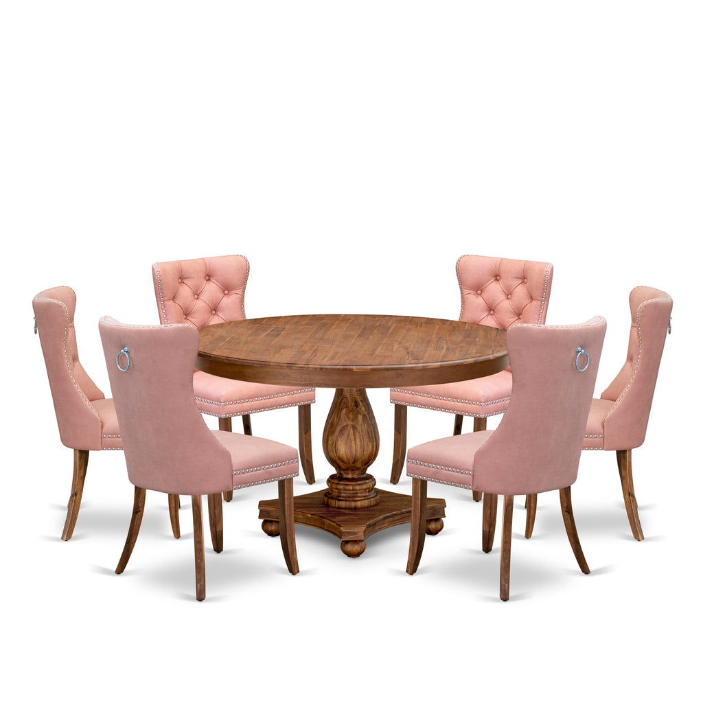Luxe by East West Furniture F2DA7-50N-23 7-Pc Dinner Set Contain a Mid Century Table and 6 Beige Red Faux Leather Upholstered Chairs with Button-Tufted Back, Antique Walnut
