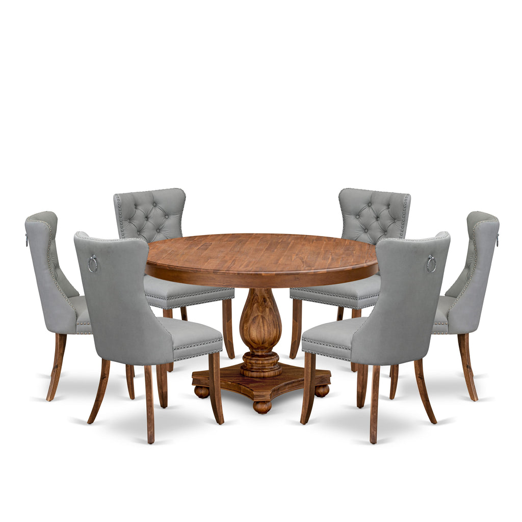 Luxe by East West Furniture F2DA7-50N-27 7-Pc Modern Dining Set Contain a Modern Table and 6 Light Gray Faux Leather Upholstered Chairs with Button-Tufted Back, Antique Walnut