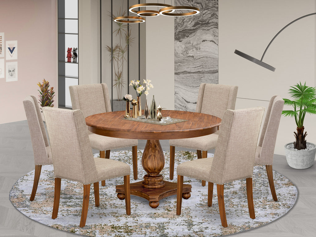 Luxe by East West Furniture F2FL7-50N-04 7-piece Dining Table Set contains a wooden dining table and 6 Light Tan Linen Fabric parsons chair with Padded Back - Antique Walnut