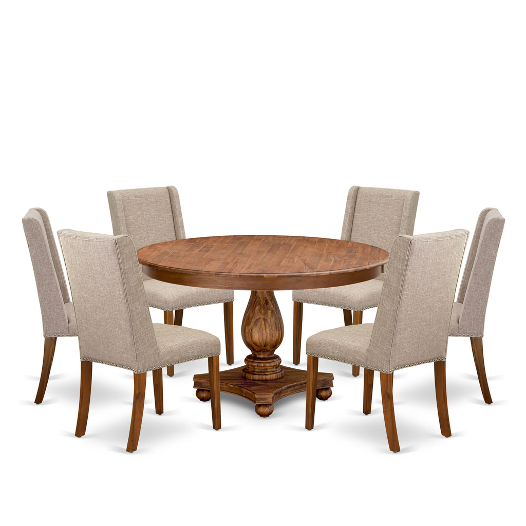 Luxe by East West Furniture F2FL7-50N-04 7-piece Dining Table Set contains a wooden dining table and 6 Light Tan Linen Fabric parsons chair with Padded Back - Antique Walnut
