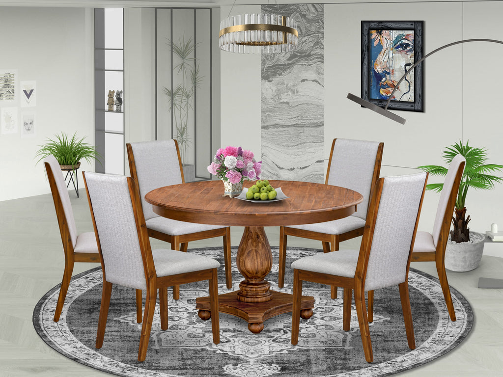 Luxe by East West Furniture - F2LA5-50N-05 - 5-Pc Kitchen Dining Table Set Includes A Wooden Dining Table and 4 Grey Linen Fabric Dining Chairs with High Back, Antique Walnut