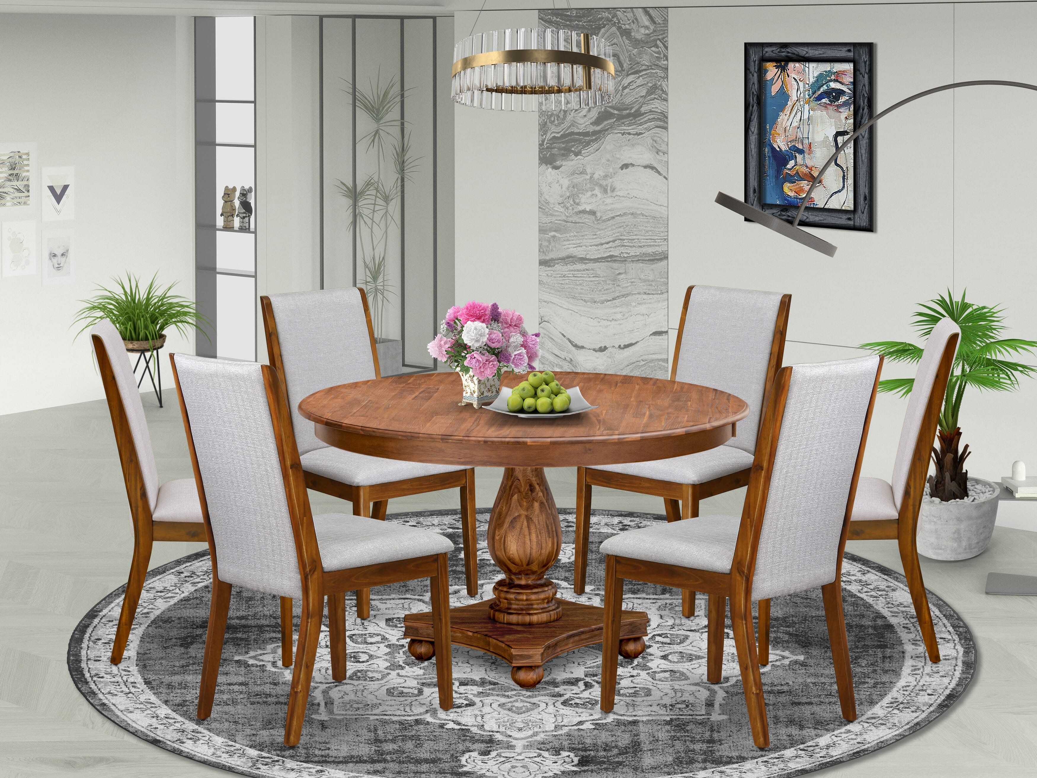 Luxe by East West Furniture - F2LA5-50N-05 - 5-Pc Kitchen Dining Table Set Includes A Wooden Dining Table and 4 Grey Linen Fabric Dining Chairs with High Back, Antique Walnut