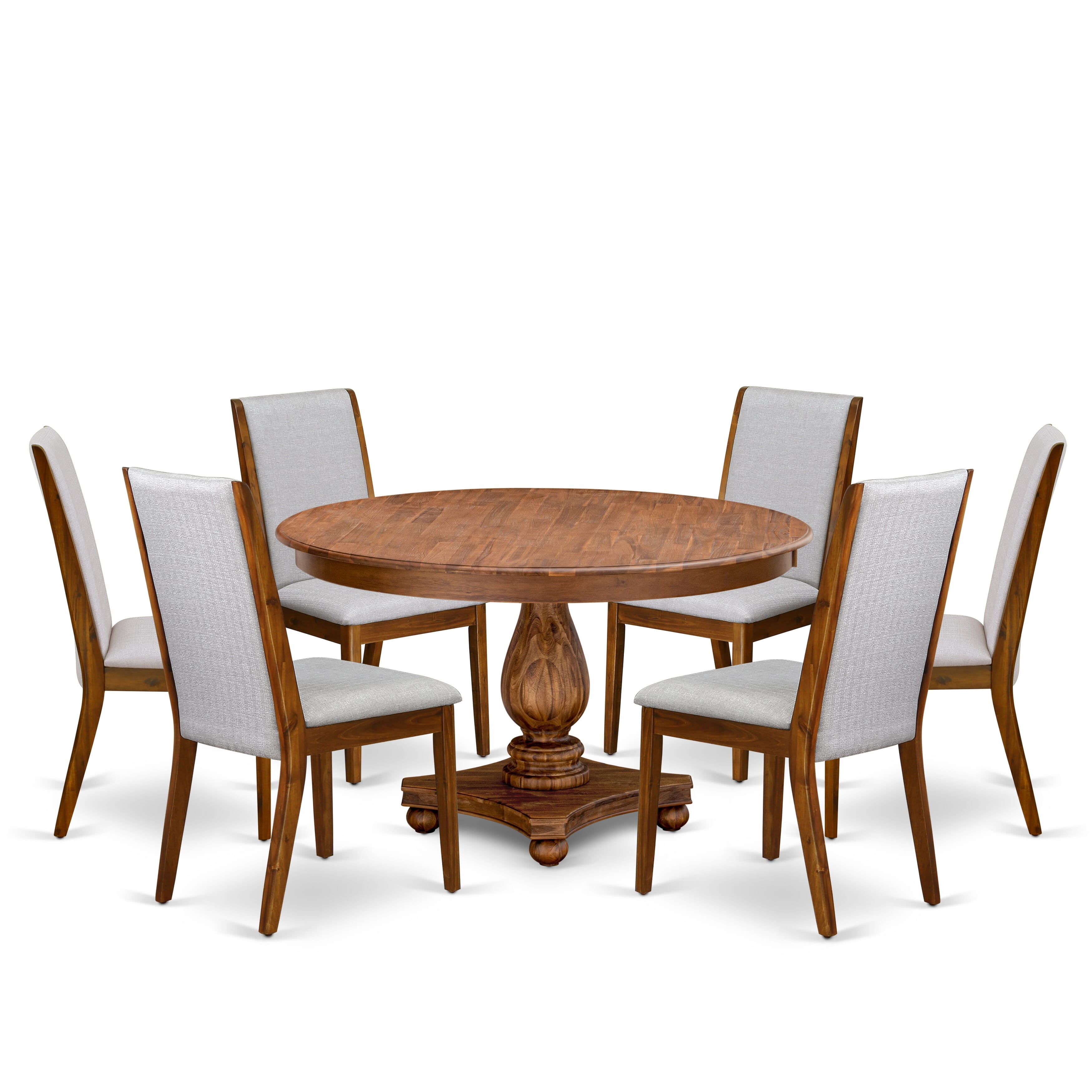 Luxe by East West Furniture - F2LA5-50N-05 - 5-Pc Kitchen Dining Table Set Includes A Wooden Dining Table and 4 Grey Linen Fabric Dining Chairs with High Back, Antique Walnut