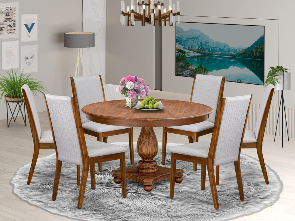 Luxe by East West Furniture - F2LA7-50N-05 - 7-Piece Mid Century Modern Dining Table Set Contains A Modern Table and 6 Grey Linen Fabric Chairs with High Back, Antique Walnut