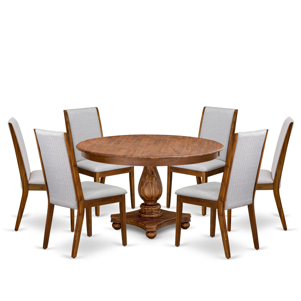 Luxe by East West Furniture - F2LA7-50N-05 - 7-Piece Mid Century Modern Dining Table Set Contains A Modern Table and 6 Grey Linen Fabric Chairs with High Back, Antique Walnut