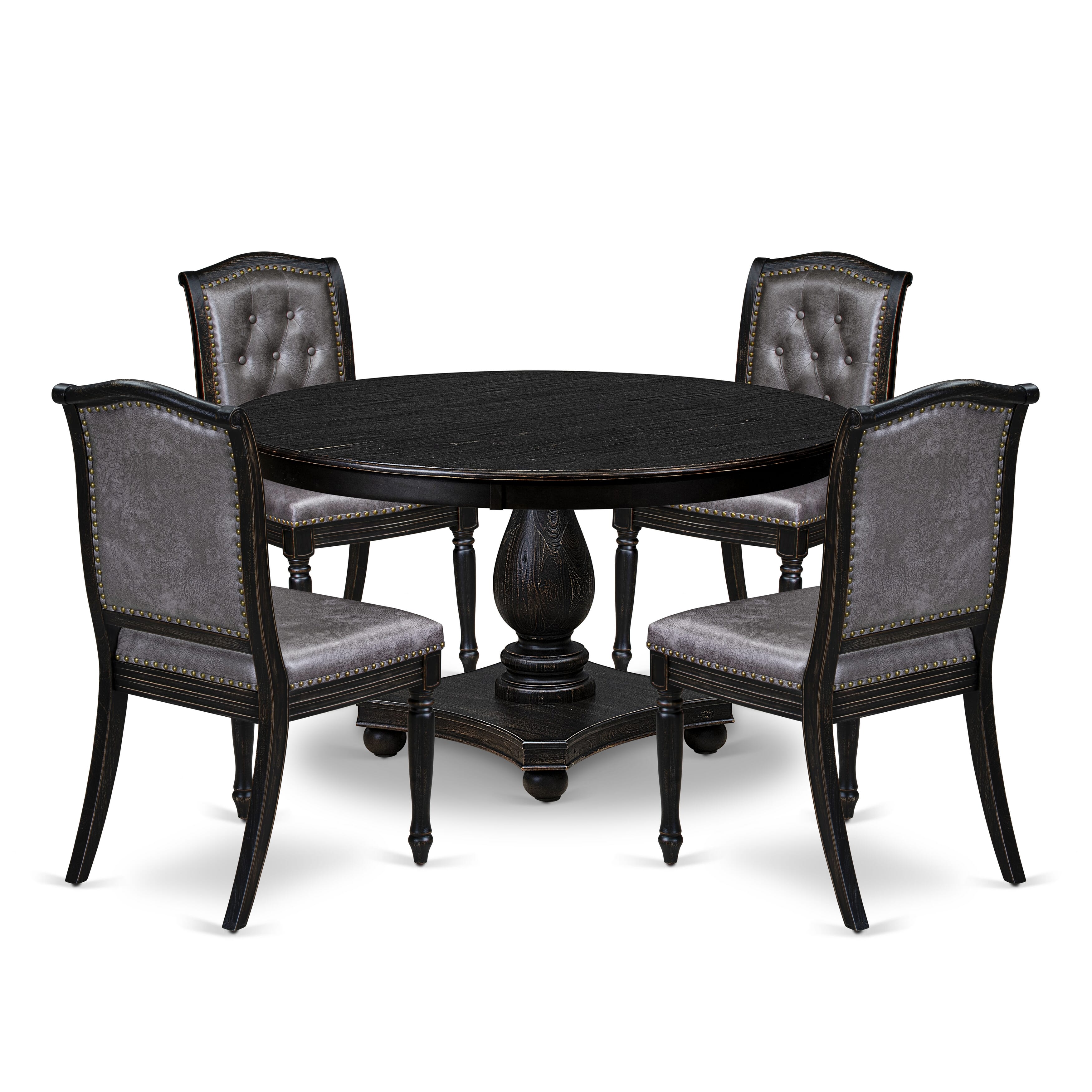 Luxe by East West Furniture - F2MA5-511-34 - 5-piece Dining Table Set consists of a Dining Table and 4 Dark Grey Polyester Fabric Room Chairs with Button Tufted Back - Sand Blasting Black