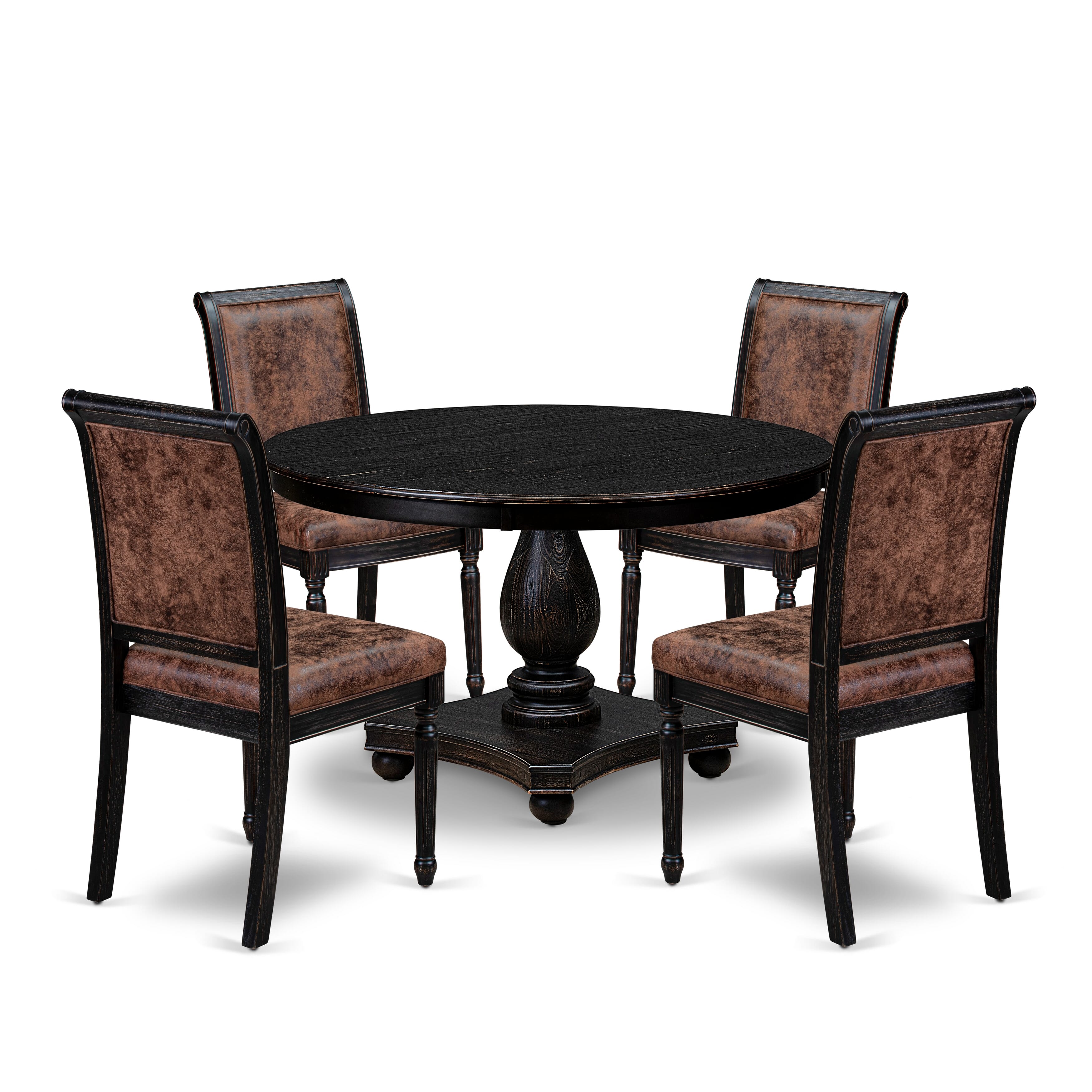 Luxe by East West Furniture - F2TY5-411-33 - 5-piece Kitchen Table Set consists of a Dining Table and 4 Brown Polyester Fabric Kitchen Chairs with High Back - Sand Blasting Black Finish