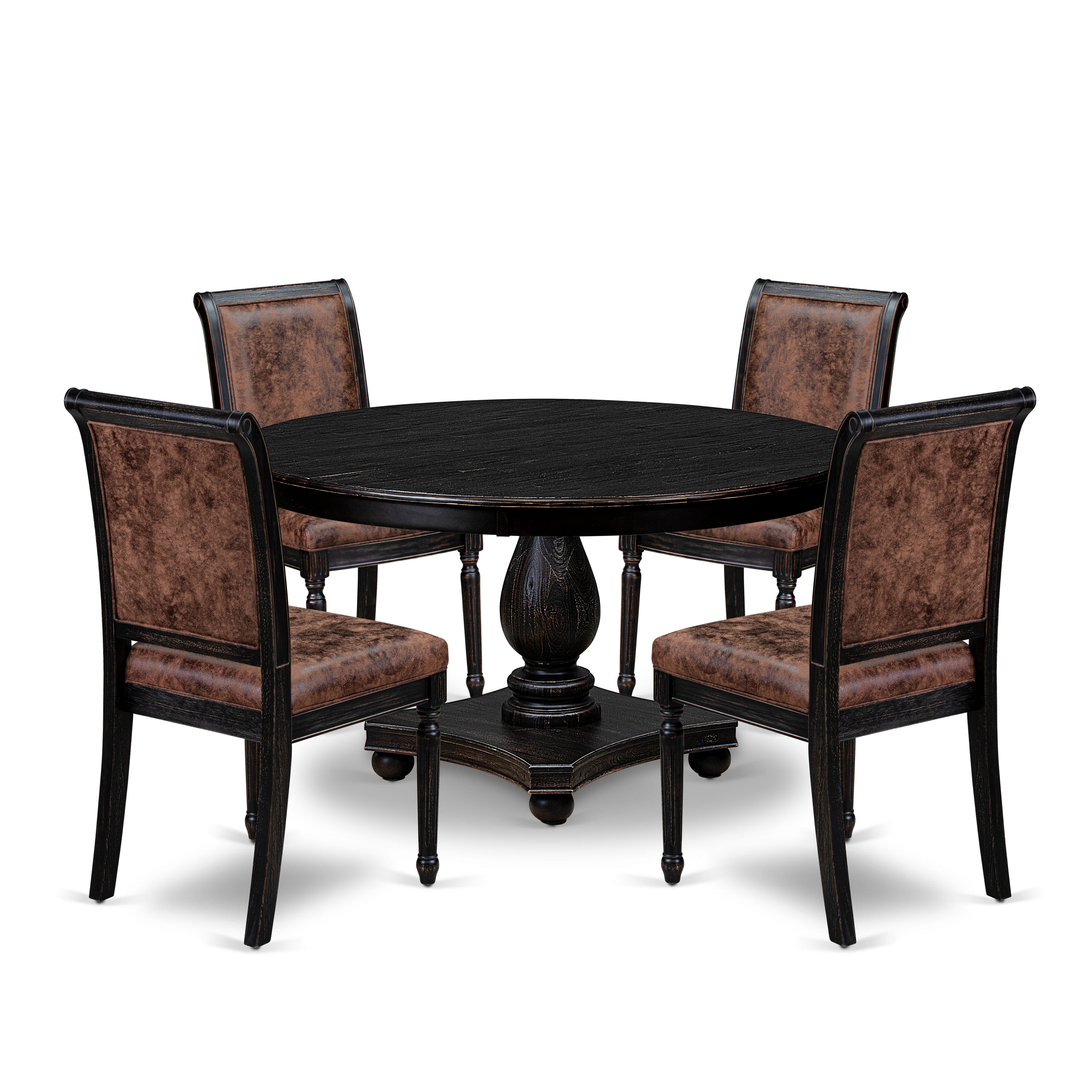 Luxe by East West Furniture - F2TY5-511-33 - 5-piece Dining Room Set consists of a Dining Table and 4 Brown Polyester Fabric Mid Century Modern Chair with High Back - Sand Blasting Black Finish