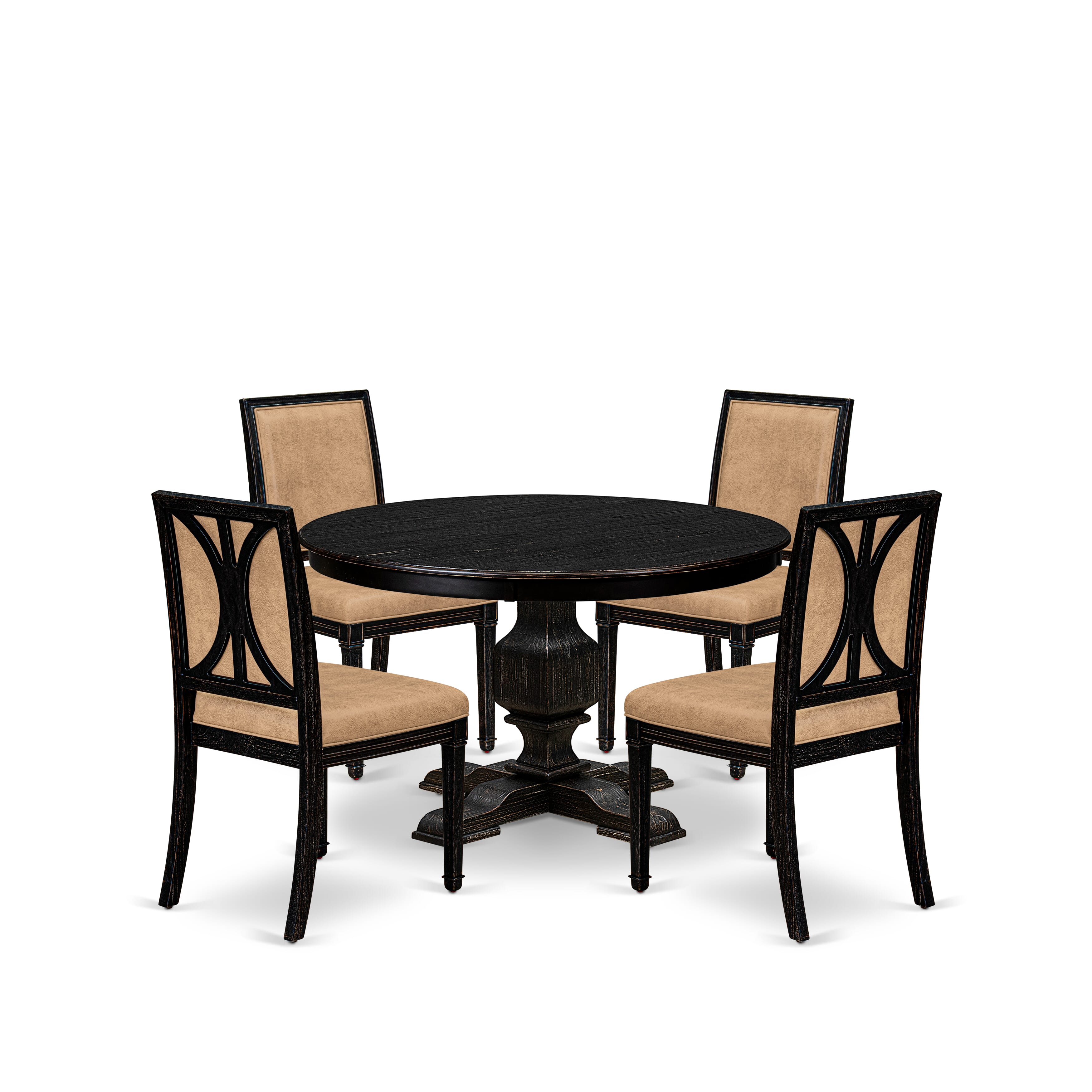 Luxe by East West Furniture - F3AM5-411-28 - 5-piece Modern Dining Table Set consists of a Dining Table and 4 Beige Polyester Fabric Modern Dining Chair with High Back - Sand Blasting Black Finish