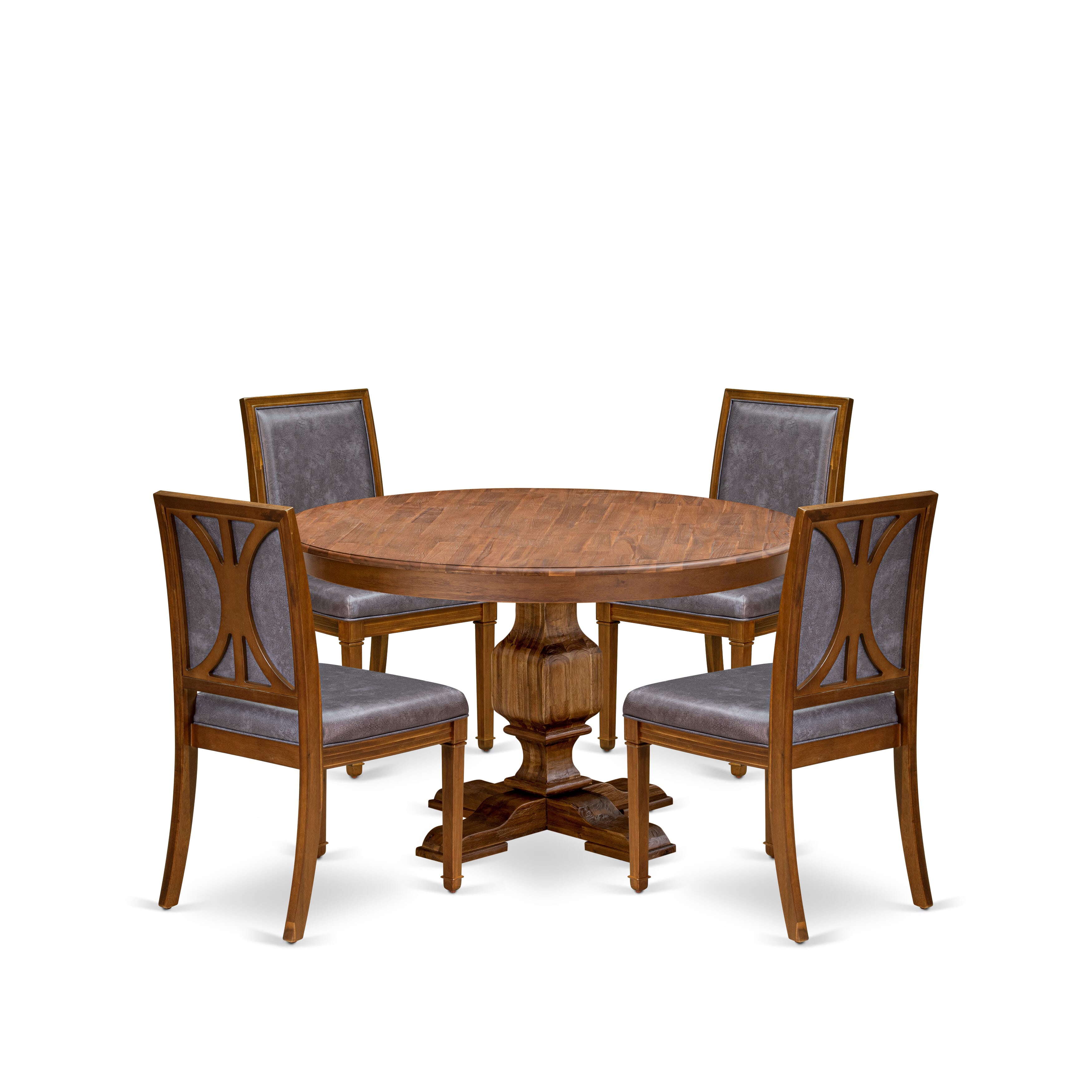 Luxe by East West Furniture - F3AM5-50N-34 - 5-piece Dining Table Set consists of a Dining Table and 4 Dark Grey Polyester Fabric Dining Room Chairs with High Back - Antique Walnut Finish