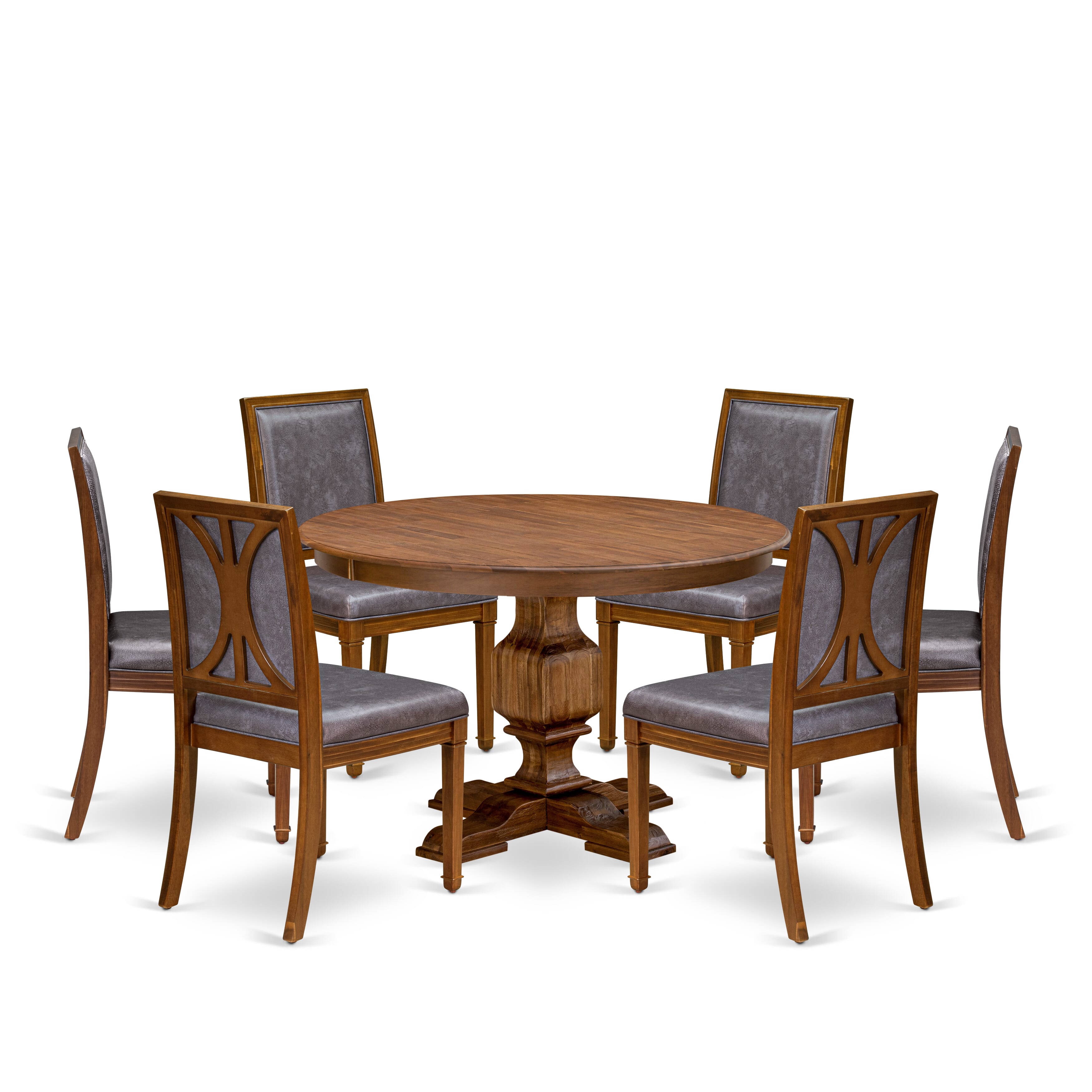 Luxe by East West Furniture - F3AM7-40N-34 7-Piece Dining room table set includes a Round Dining table and 6 Dark Grey Faux Leather Chairs with stylish Back, Antique Walnut Finish.