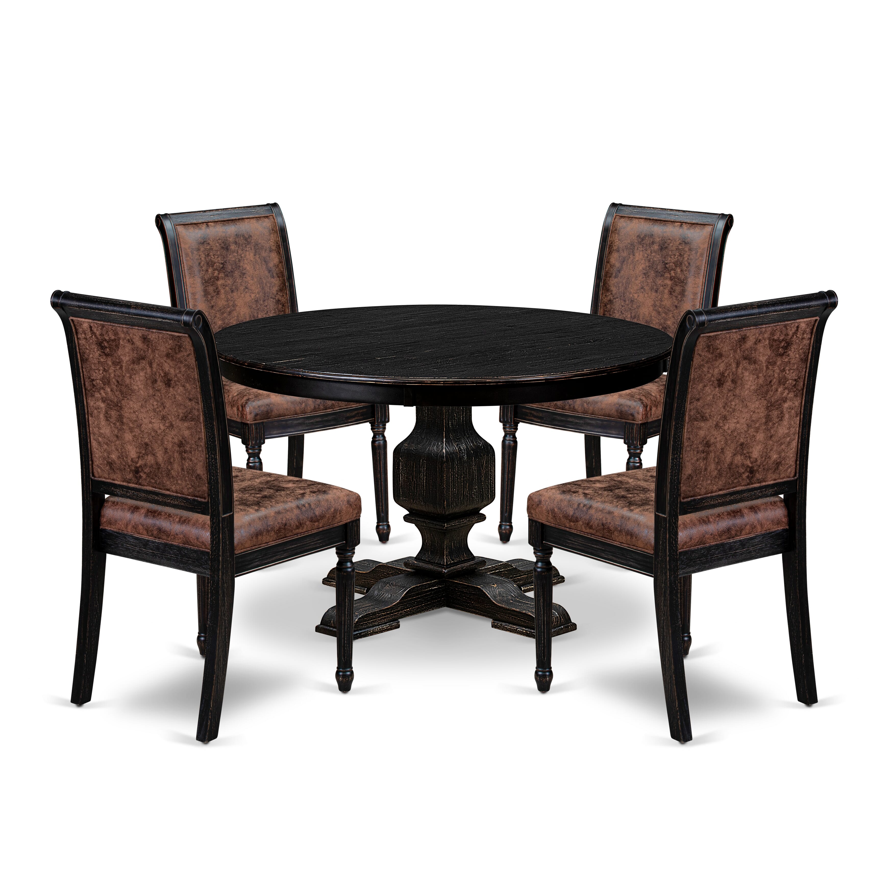 Luxe by East West Furniture - F3CY5-411-33 - 5-piece Modern Dining Table Set consists of a Dining Table and 4 Brown Polyester Fabric Modern Dining Chair with High Back - Sand Blasting Black Finish