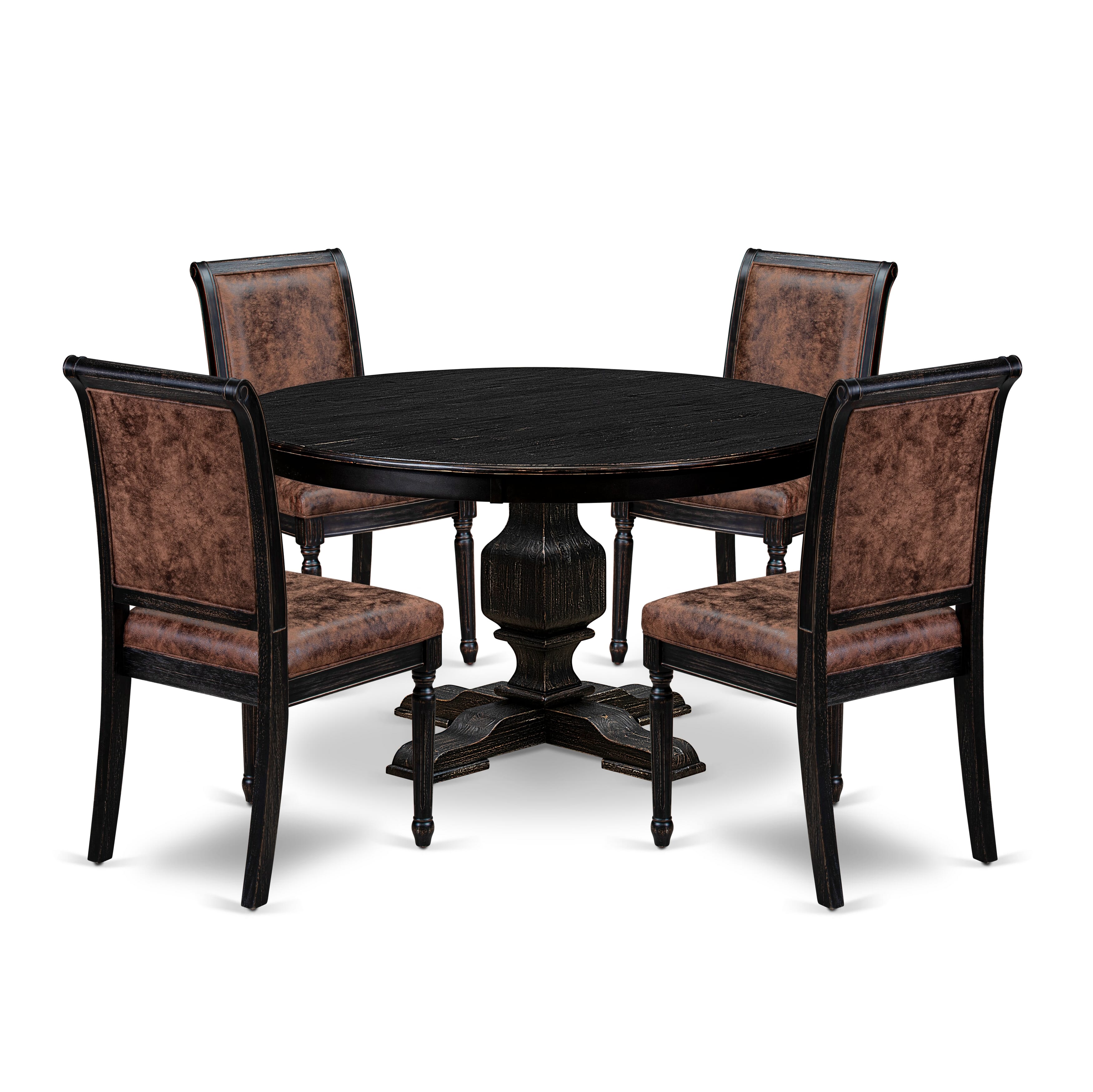Luxe by East West Furniture - F3CY5-511-33 - 5-piece Dining Set consists of a Dining Table and 4 Brown Polyester Fabric Upholstered Dining Chairs with High Back - Sand Blasting Black Finish
